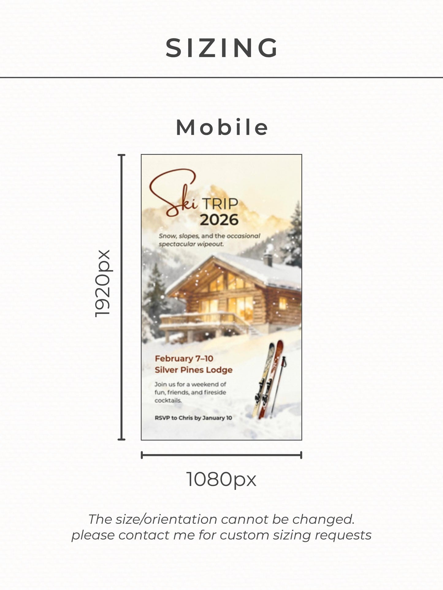 Animated Ski Trip Invitation - Winter Cabin Evite - Digital Snowy Getaway Weekend Party Invite (Instant Download Editable Canva Template)