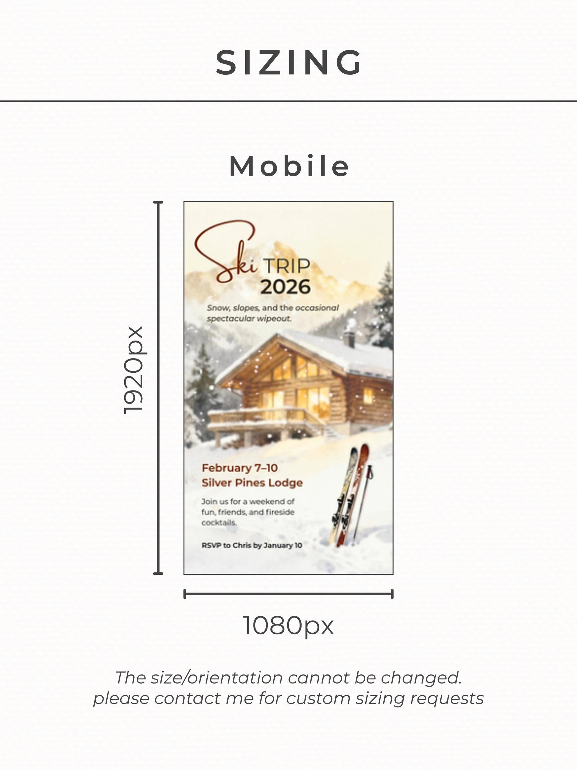 Animated Ski Trip Invitation - Winter Cabin Evite - Digital Snowy Getaway Weekend Party Invite (Instant Download Editable Canva Template)