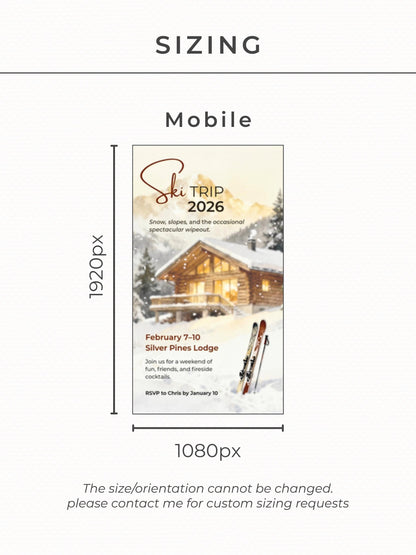 Animated Ski Trip Invitation - Winter Cabin Evite - Digital Snowy Getaway Weekend Party Invite (Instant Download Editable Canva Template)