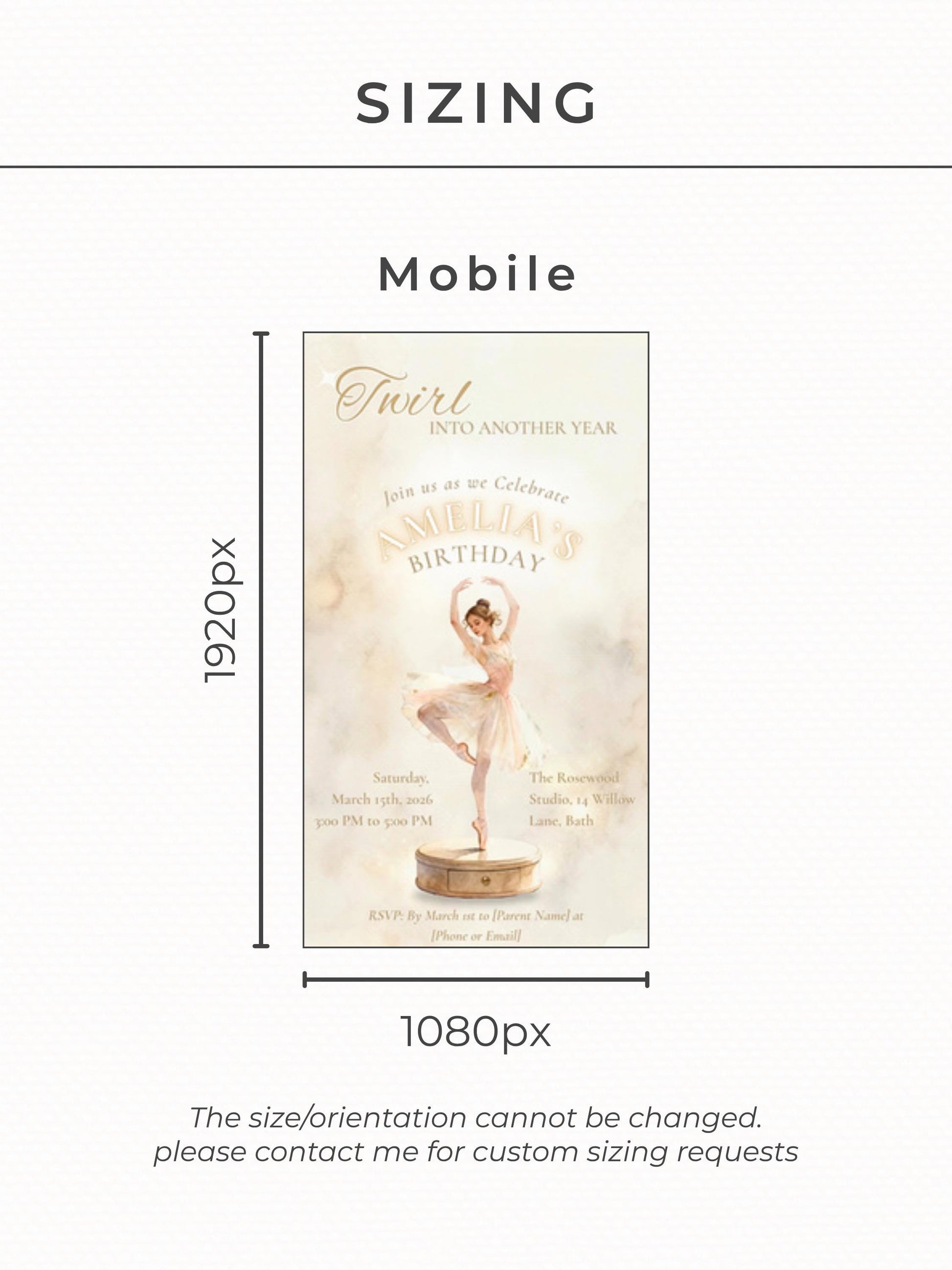 Animated Ballerina Birthday Invitation-Dance Kids Party Invite (Custom Instant Download Canva Template) Elegant Music Box Video Evite