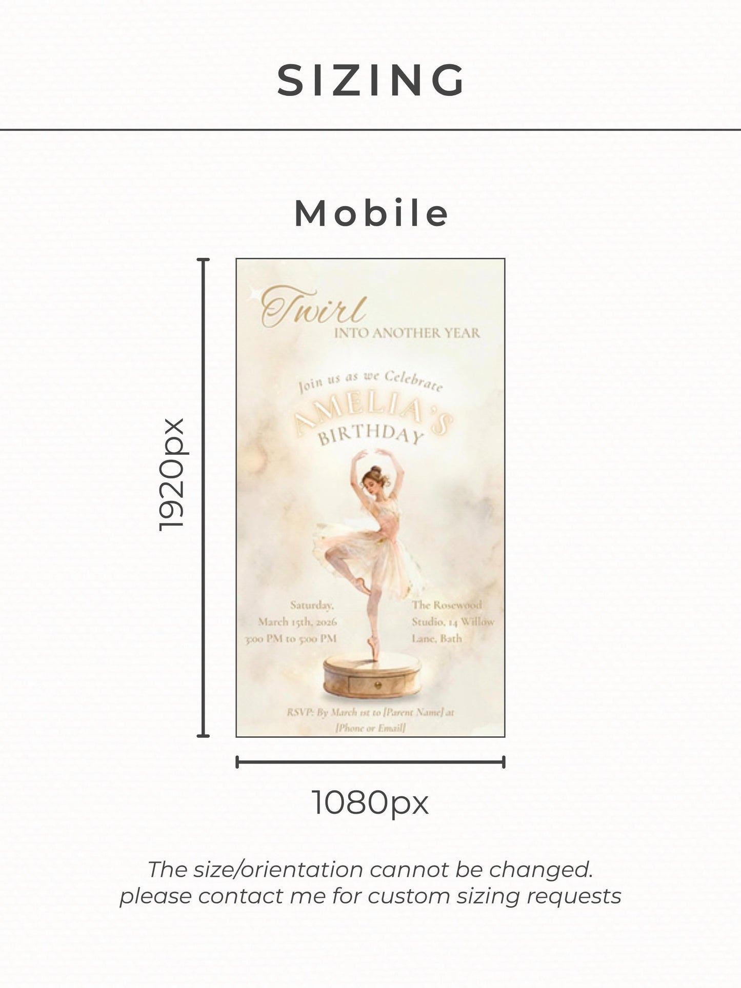 Animated Ballerina Birthday Invitation-Dance Kids Party Invite (Custom Instant Download Canva Template) Elegant Music Box Video Evite