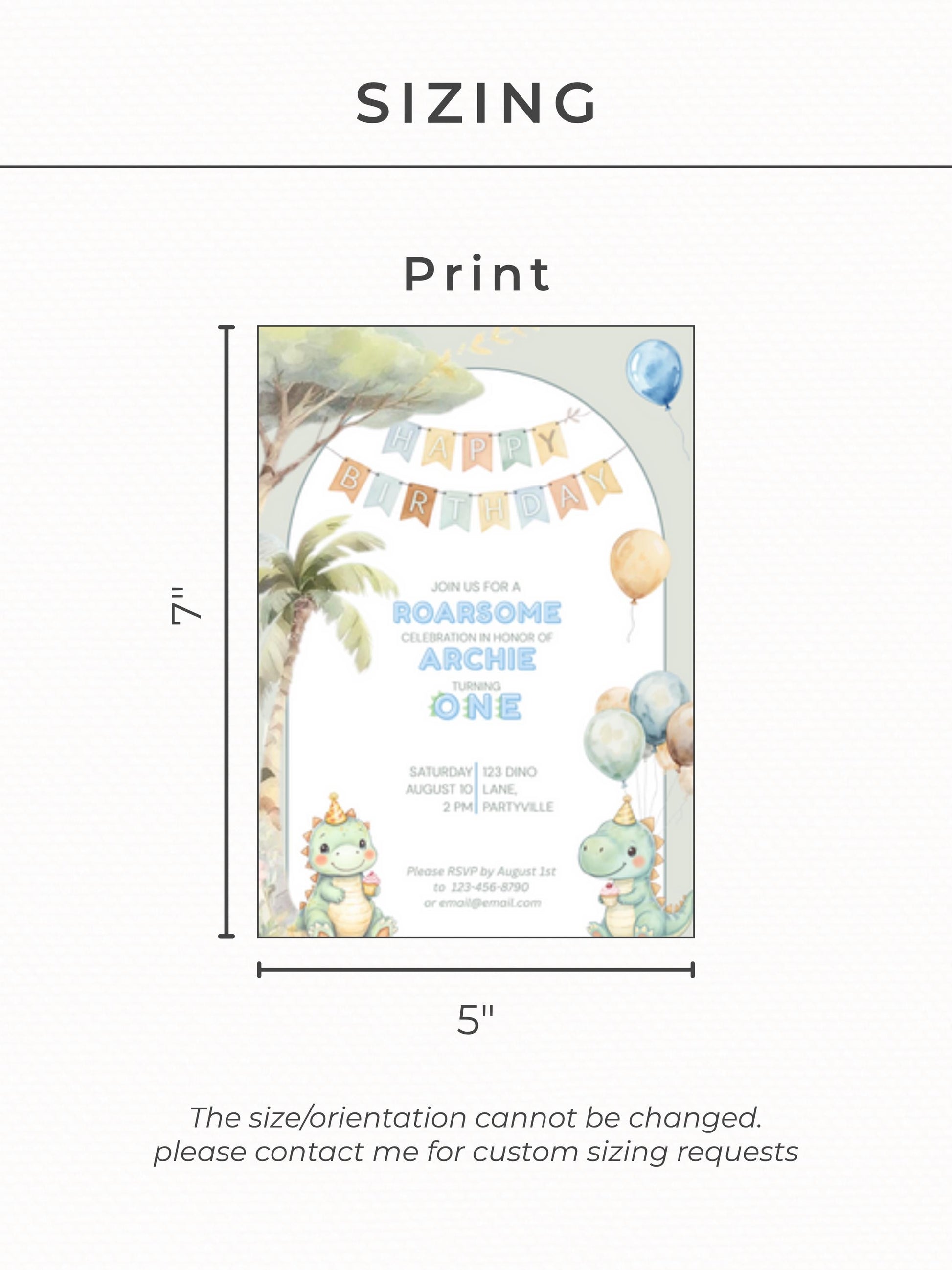 1st Birthday Invitation Customizable Dinosaur Editable Template Cute Watercolor Dino Party Invite for Boys or Girls Themed Birthday Canva