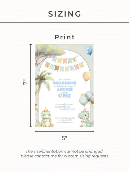 1st Birthday Invitation Customizable Dinosaur Editable Template Cute Watercolor Dino Party Invite for Boys or Girls Themed Birthday Canva