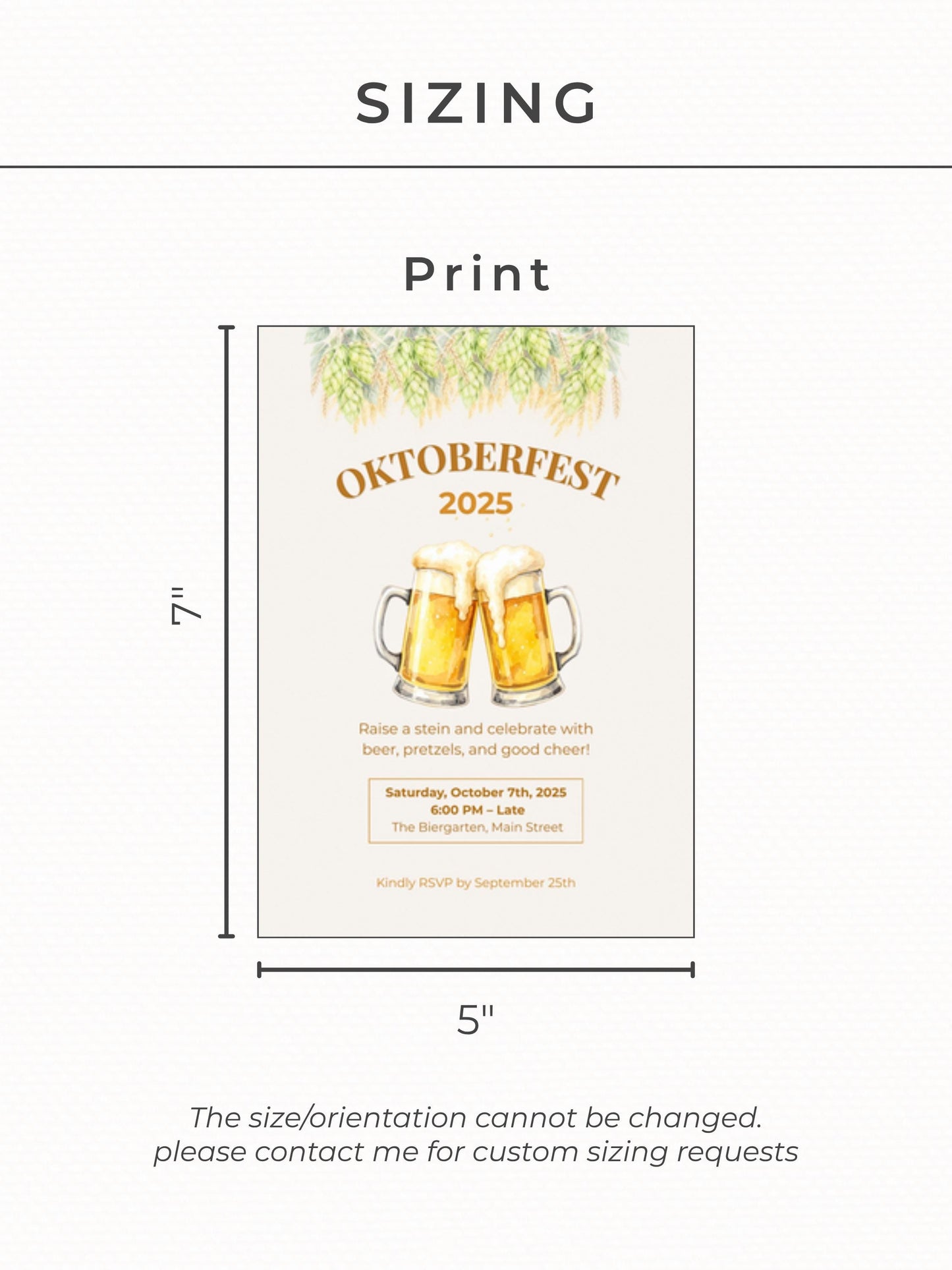 Printable Oktoberfest Invitation - Beer Party Invite with Watercolor Mugs & Hops (Customizable digital Editable Canva Template)
