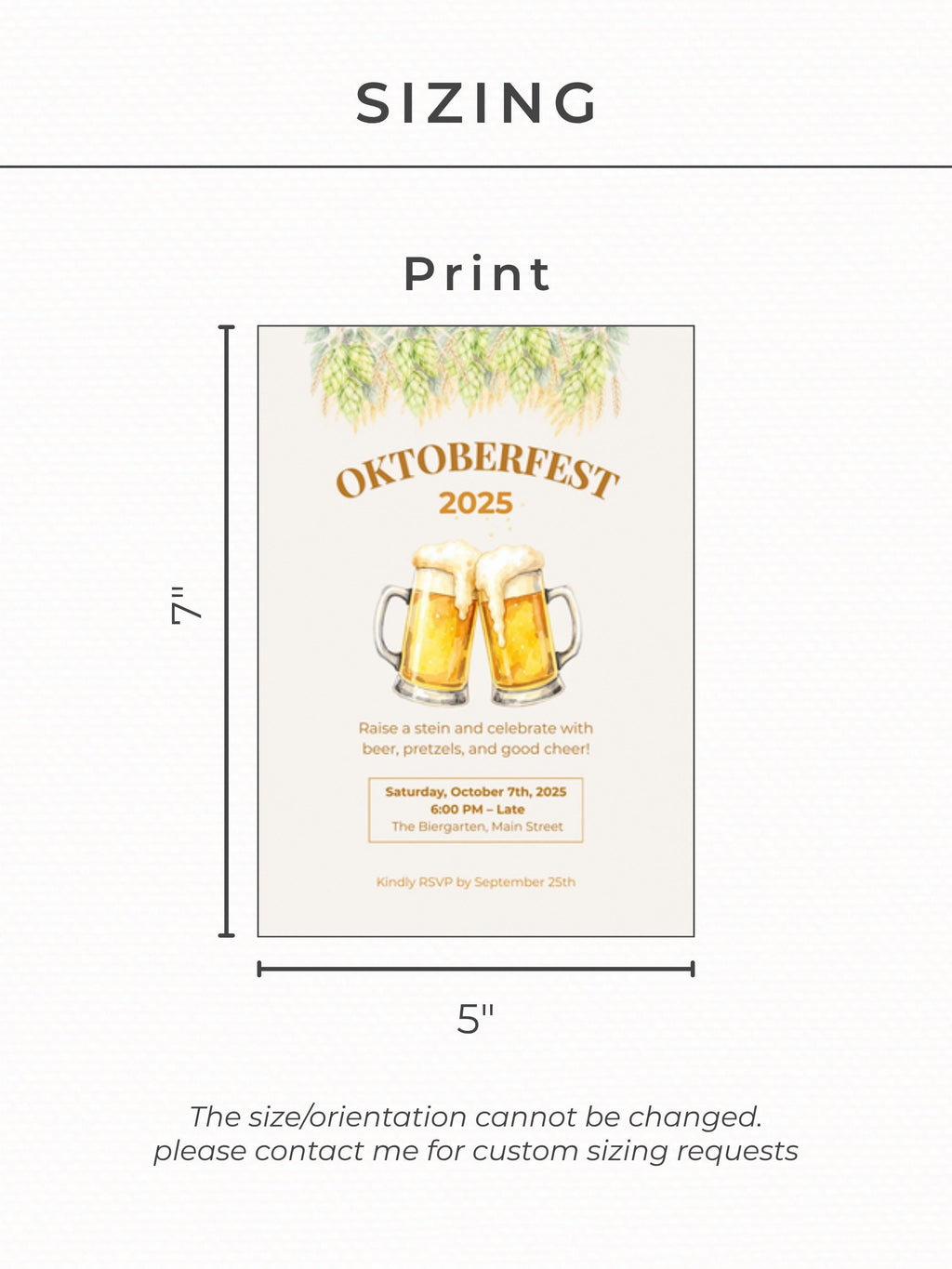 Printable Oktoberfest Invitation - Beer Party Invite with Watercolor Mugs & Hops (Customizable digital Editable Canva Template)
