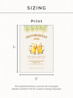 Printable Oktoberfest Invitation - Beer Party Invite with Watercolor Mugs & Hops (Customizable digital Editable Canva Template)