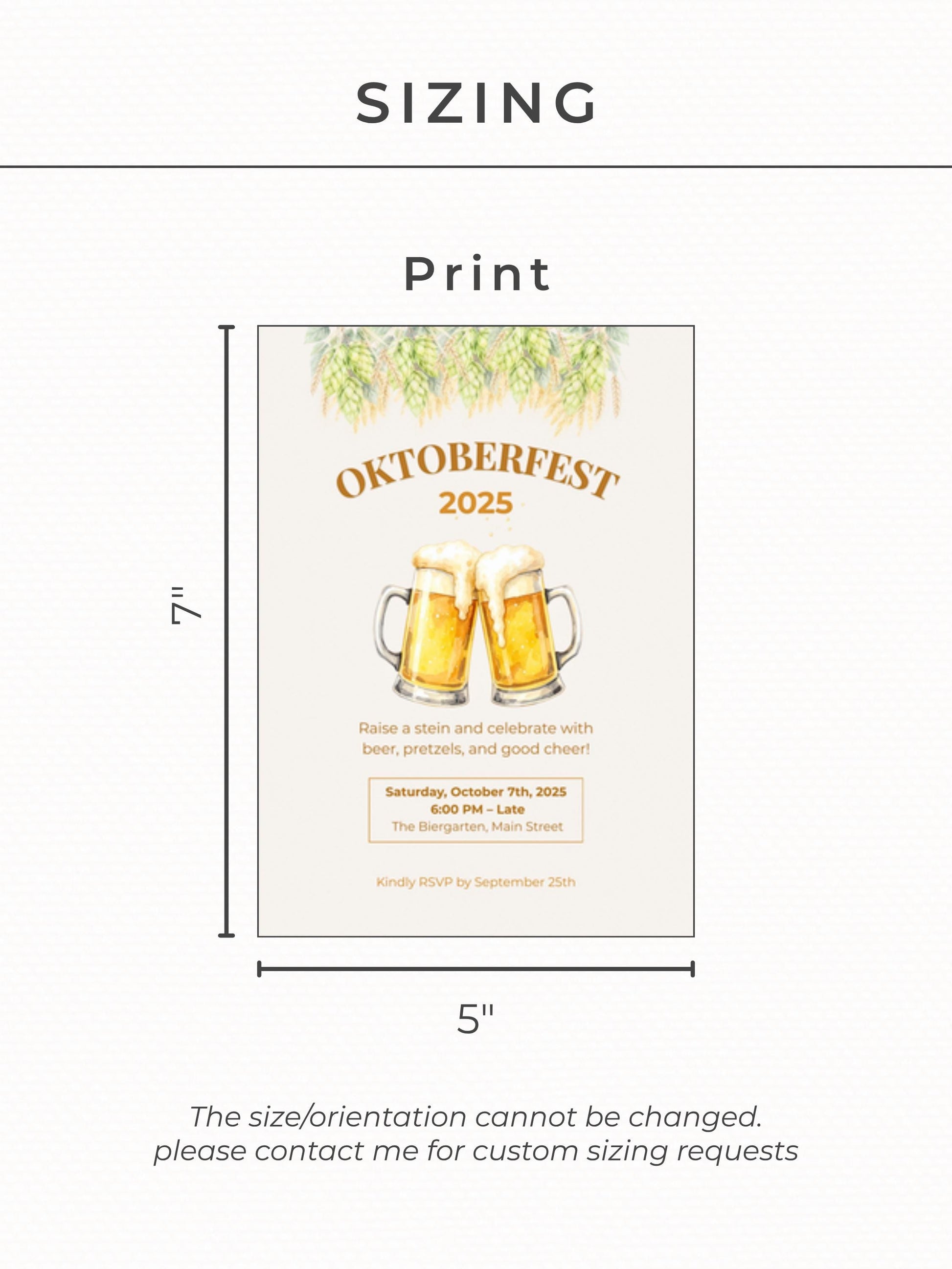 Printable Oktoberfest Invitation - Beer Party Invite with Watercolor Mugs & Hops (Customizable digital Editable Canva Template)