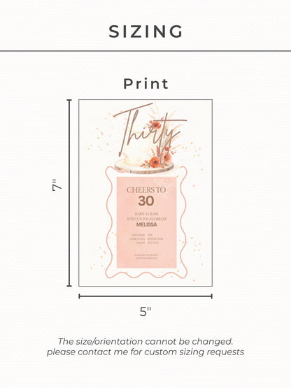 30th Birthday Invitation - Customizable Digital Download (Editable Instant Canva Template). Cheers to 30 Drinks Theme