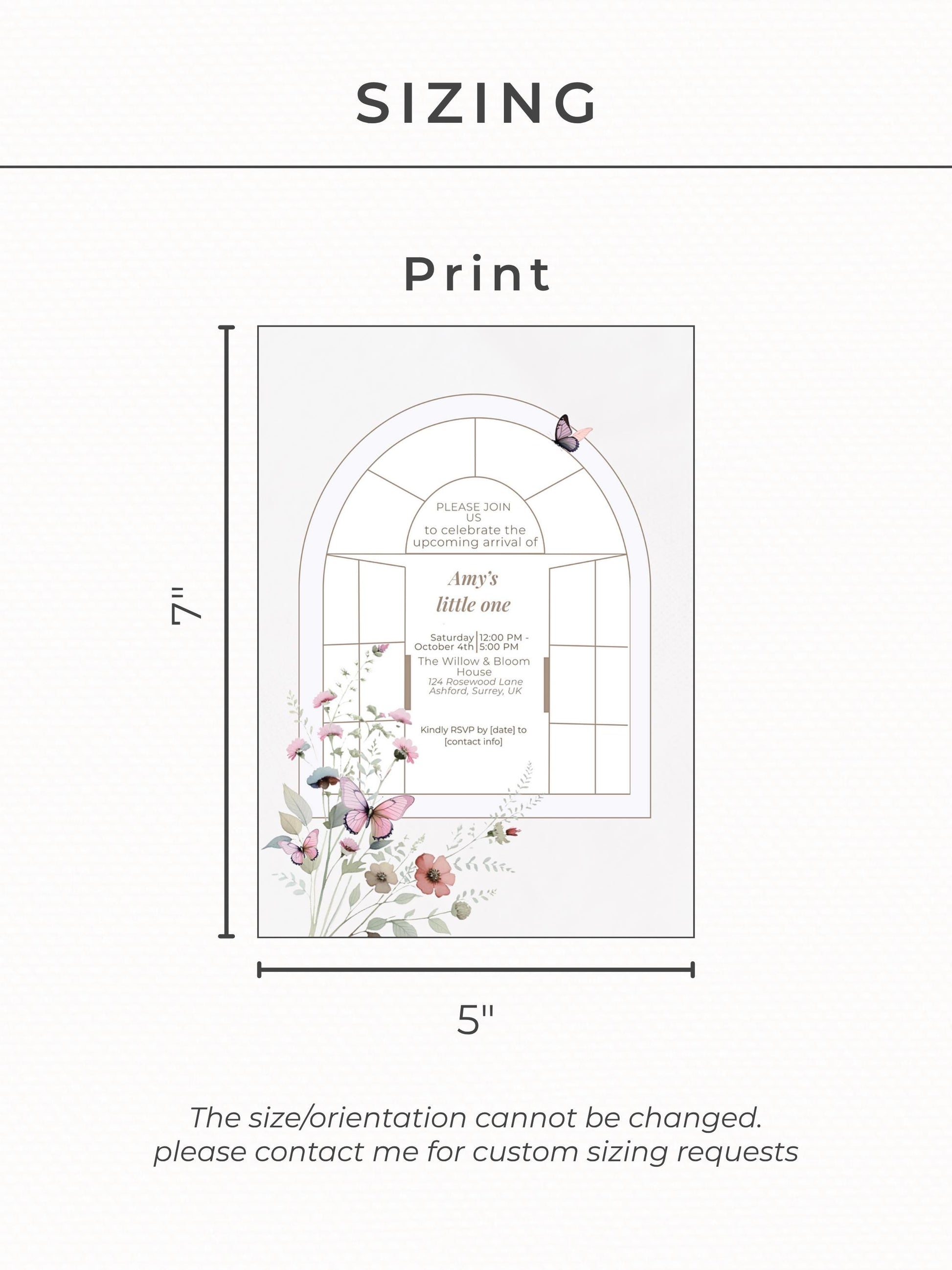 Elegant Butterfly Baby Shower Invitation Template ·Editable Arch Window Design with Florals· Neutral Minimal Baby Girl or Boy Shower Invite