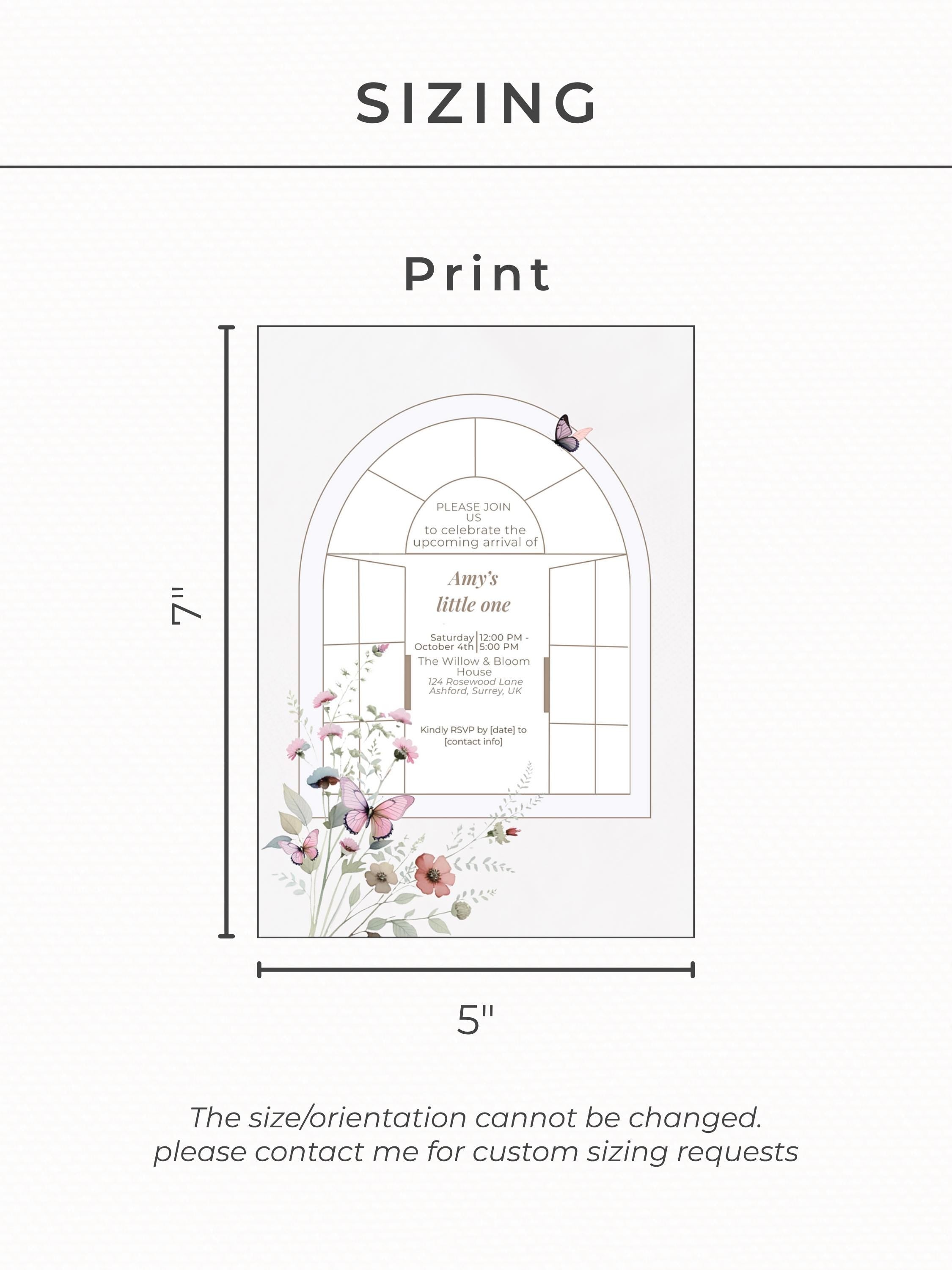 Elegant Butterfly Baby Shower Invitation Template ·Editable Arch Window Design with Florals· Neutral Minimal Baby Girl or Boy Shower Invite