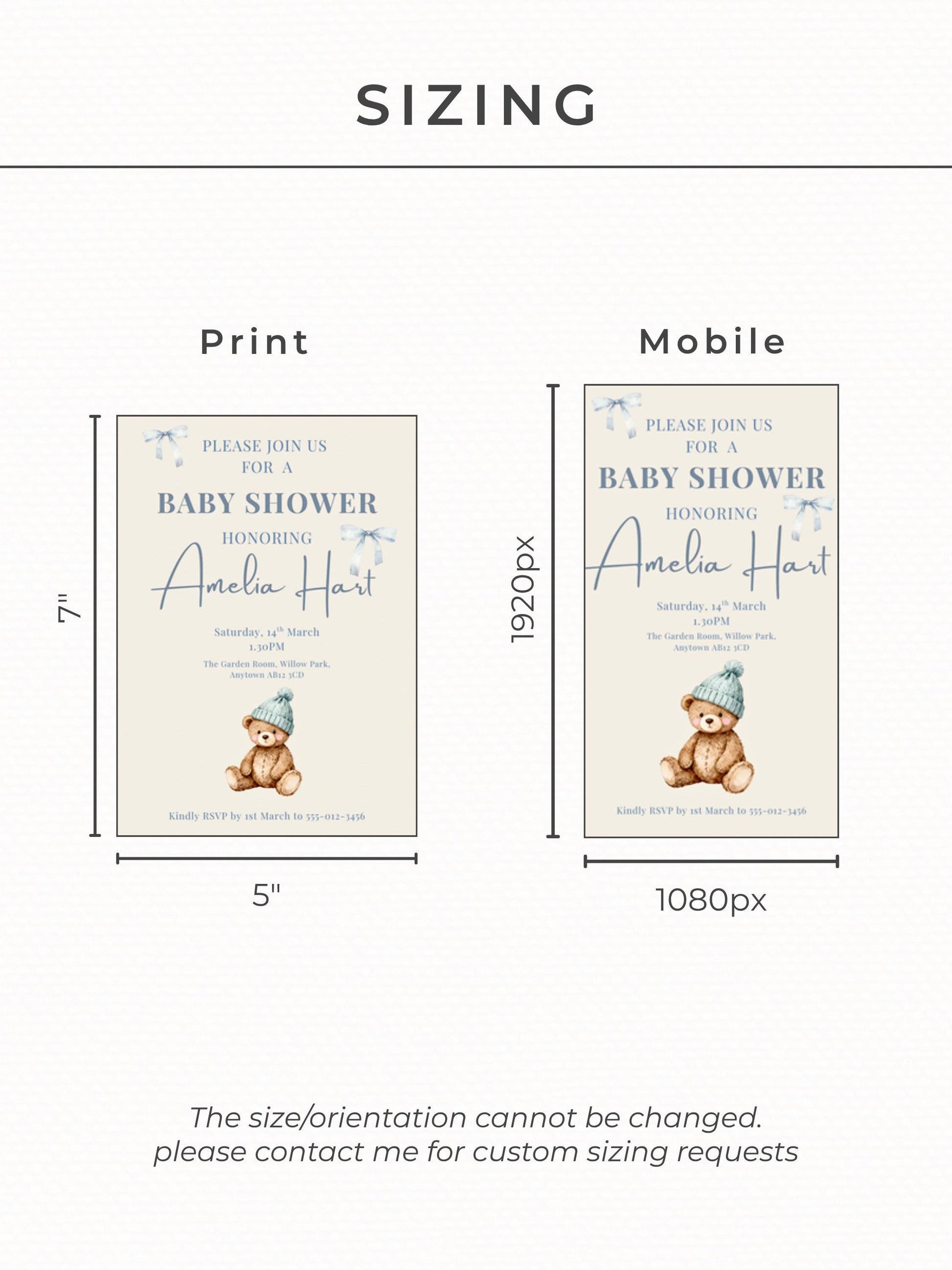 Editable Blue Bear Baby Shower Invitation Template-Boy Winter Nesting Party Invite (Instant Download Digital Custom Canva Template)