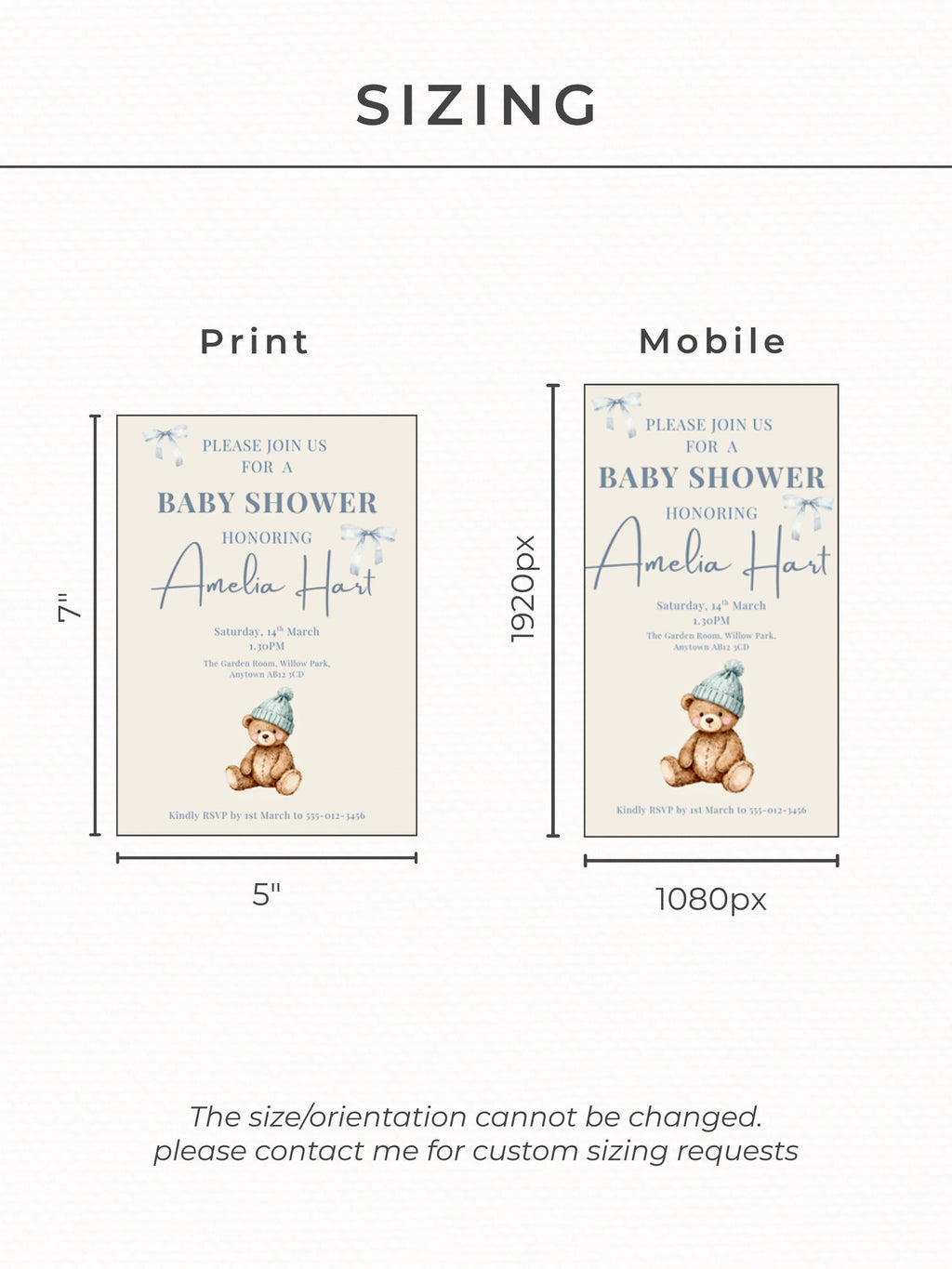 Editable Blue Bear Baby Shower Invitation Template-Boy Winter Nesting Party Invite (Instant Download Digital Custom Canva Template)
