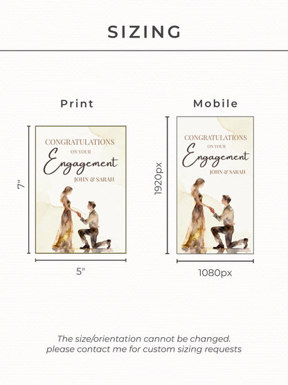 Editable Engagement Congratulations Card - Modern Watercolor Proposal Printable (Instant Digital Download Customisable Canva Template)