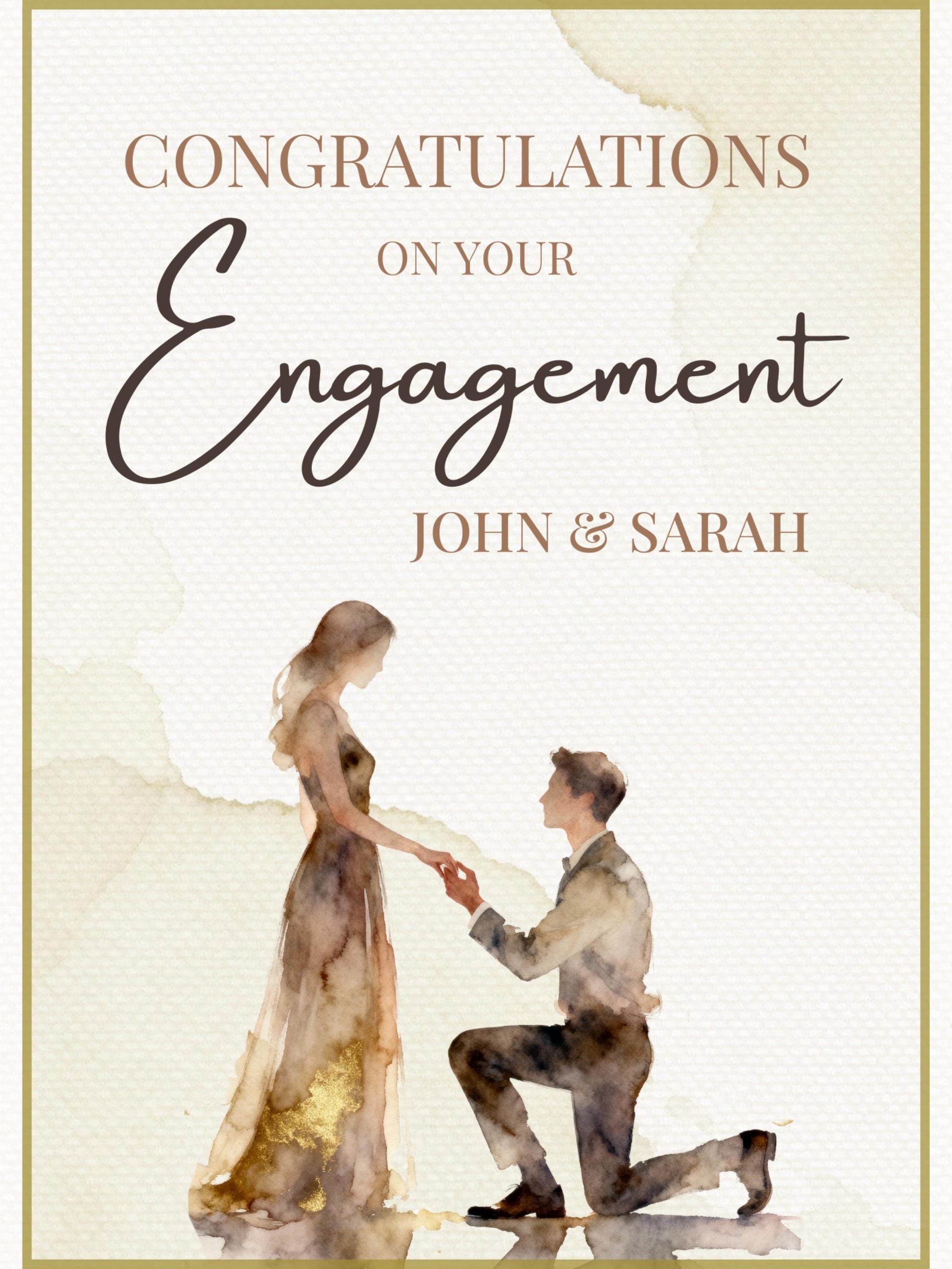 Editable Engagement Congratulations Card - Modern Watercolor Proposal Printable (Instant Digital Download Customisable Canva Template)