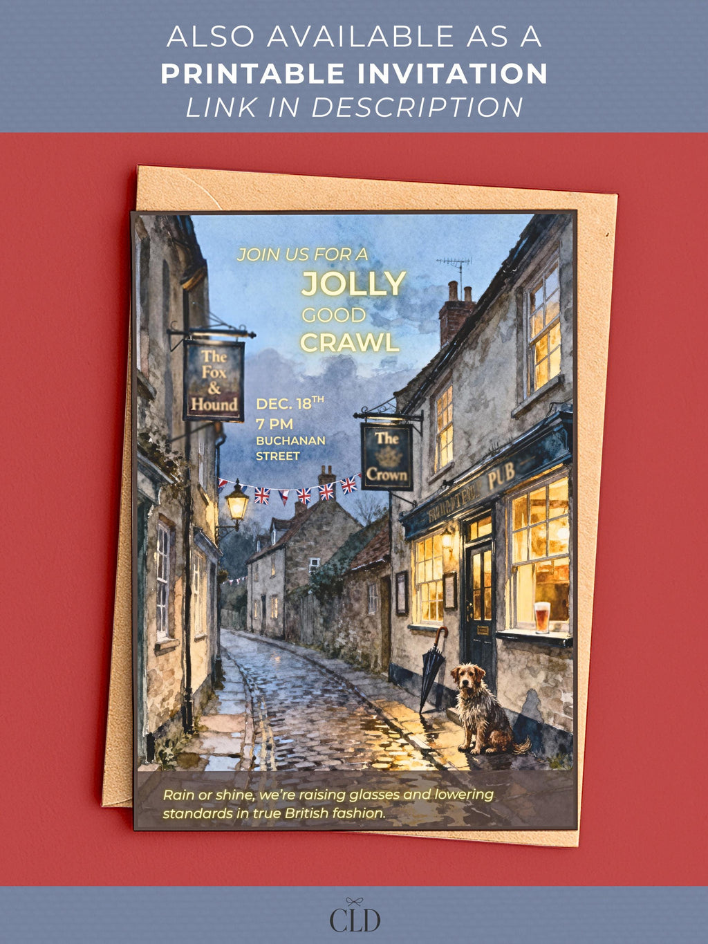 Animated Pub Crawl Invitation - British Village Watercolor Evite (Instant Download Editable Canva Template) Bar Crawl Digital Invite Video