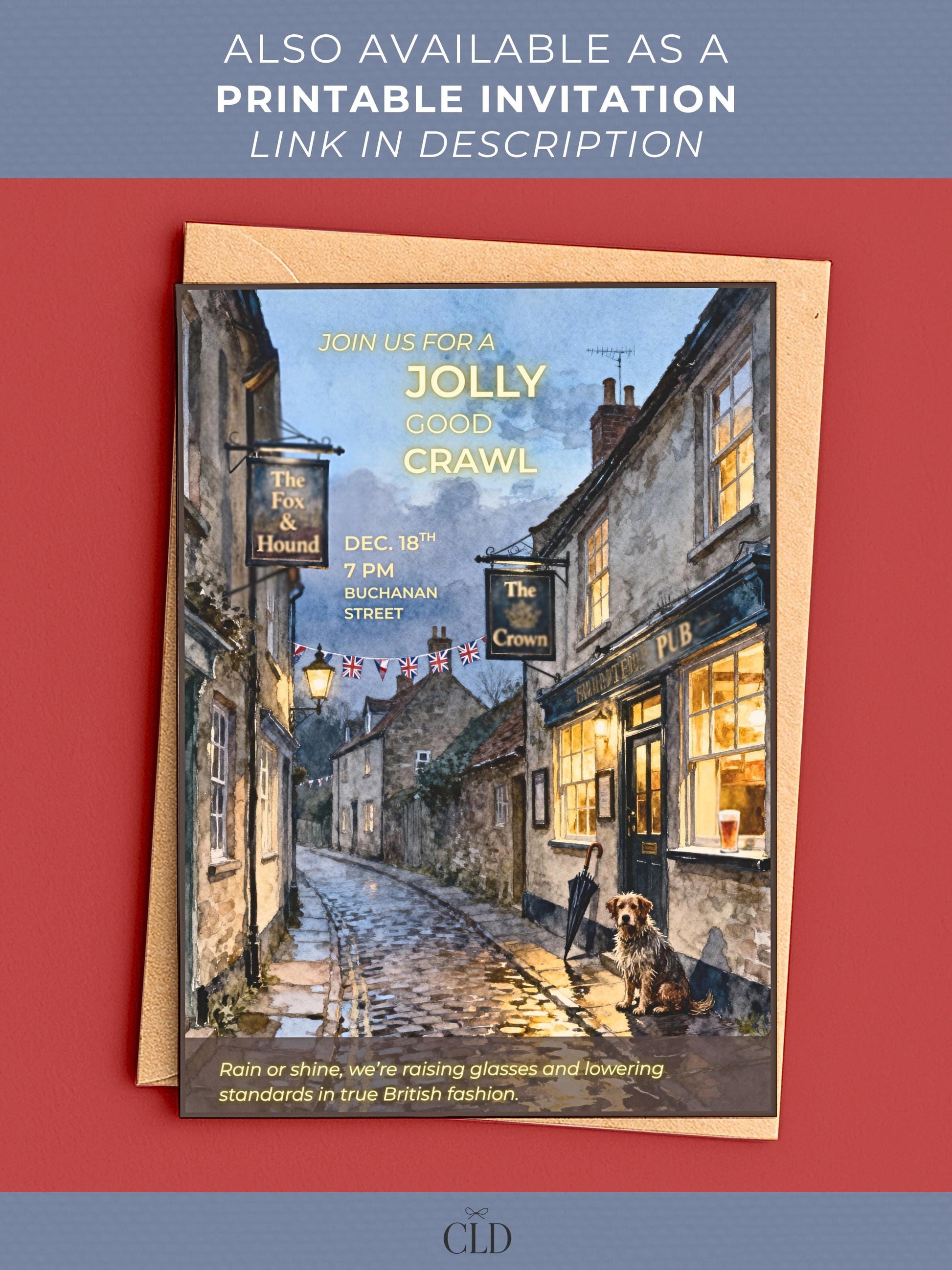 Animated Pub Crawl Invitation - British Village Watercolor Evite (Instant Download Editable Canva Template) Bar Crawl Digital Invite Video