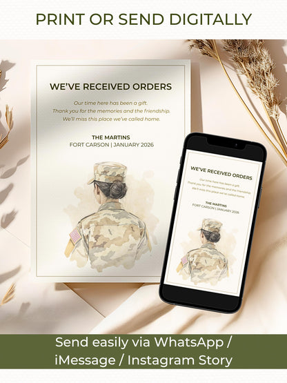 Military PCS Card - Moving Announcement - Custom Military Family Army Goodbye (Instant Download Editable Canva Template) New Orders Farewell