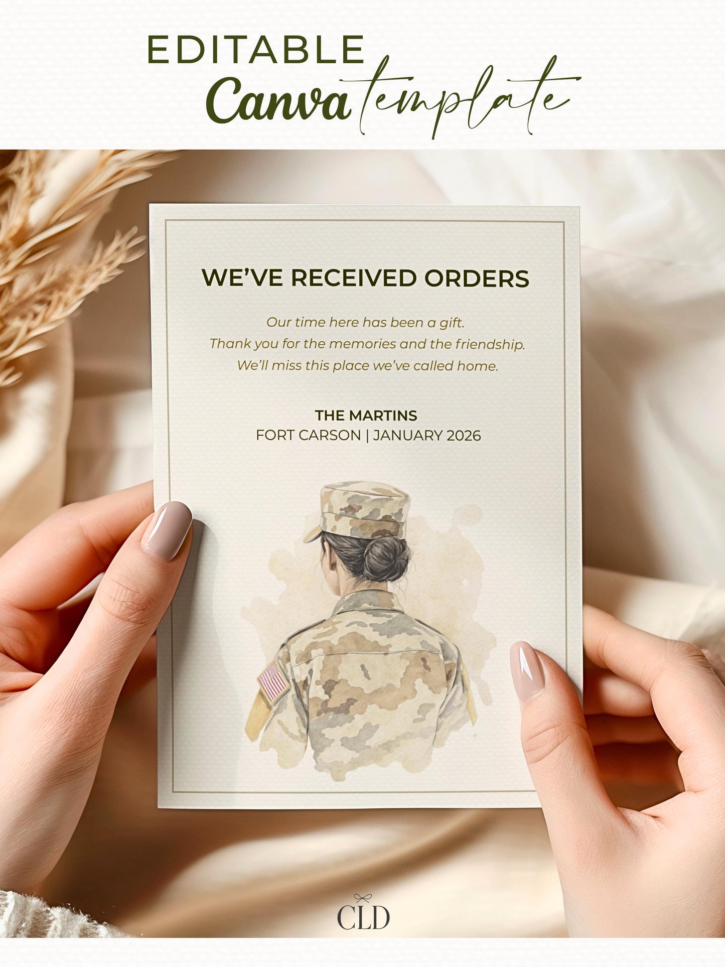 Military PCS Card - Moving Announcement - Custom Military Family Army Goodbye (Instant Download Editable Canva Template) New Orders Farewell