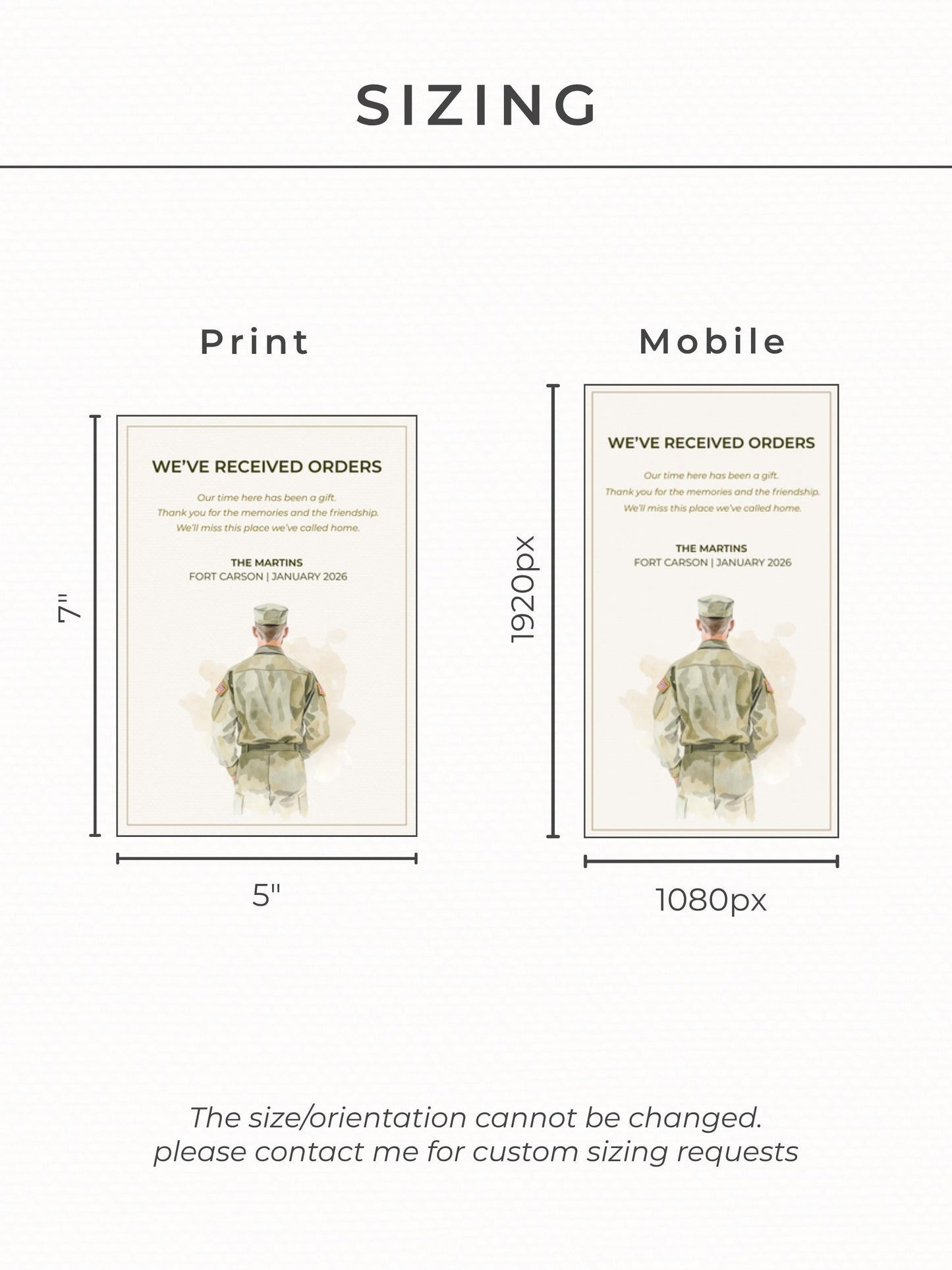 Military PCS Card - Moving Announcement - Custom Male Military Family Army Goodbye (Instant Download Editable Canva Template) New Orders