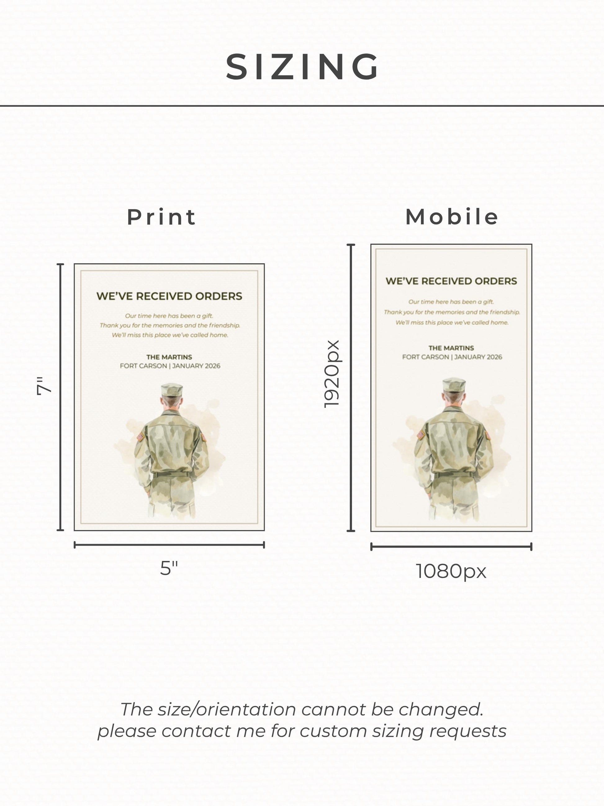 Military PCS Card - Moving Announcement - Custom Male Military Family Army Goodbye (Instant Download Editable Canva Template) New Orders