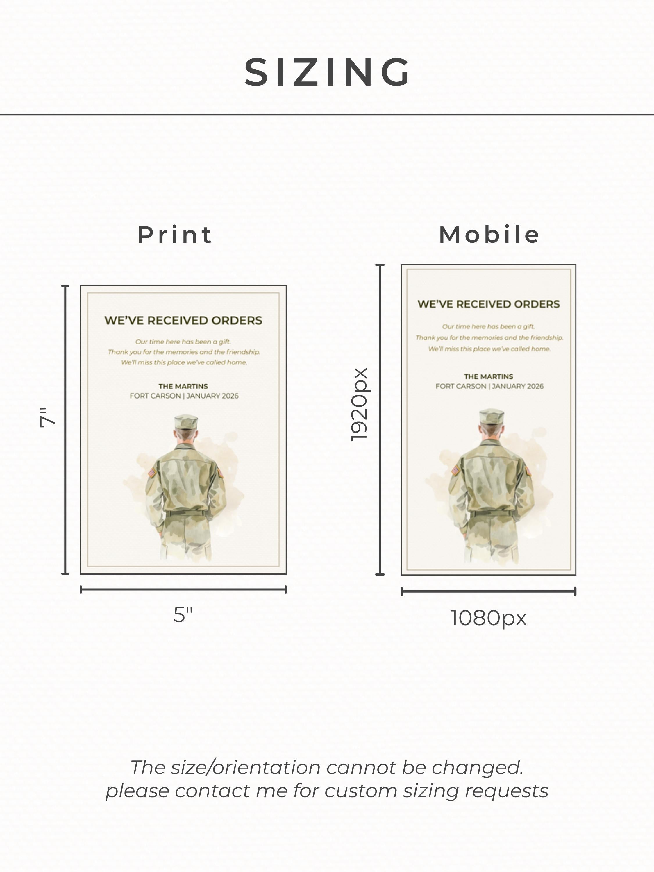 Military PCS Card - Moving Announcement - Custom Male Military Family Army Goodbye (Instant Download Editable Canva Template) New Orders