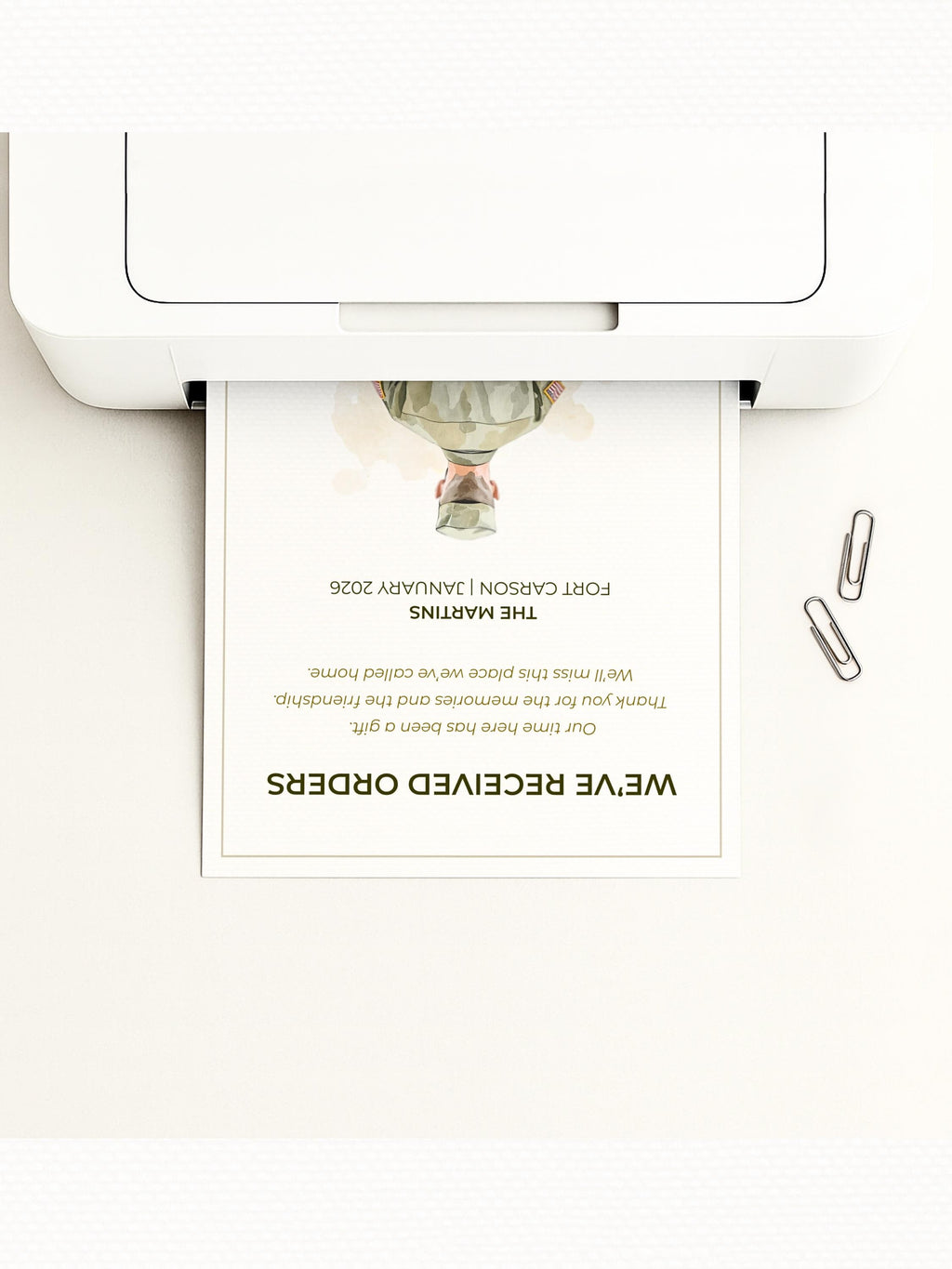 Military PCS Card - Moving Announcement - Custom Male Military Family Army Goodbye (Instant Download Editable Canva Template) New Orders