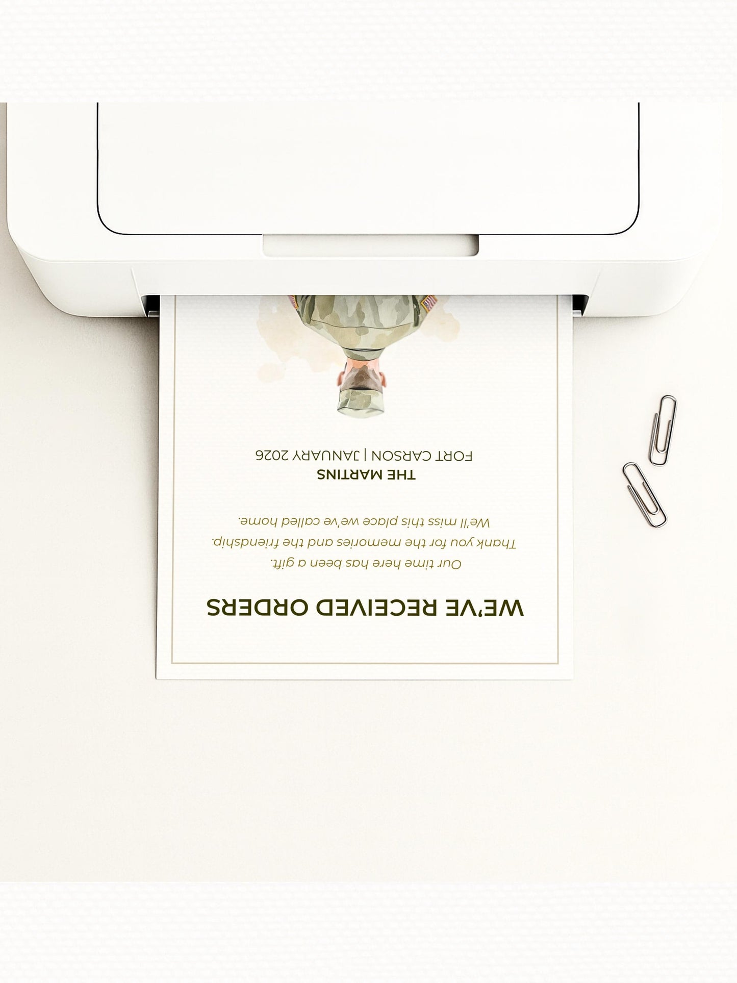 Military PCS Card - Moving Announcement - Custom Male Military Family Army Goodbye (Instant Download Editable Canva Template) New Orders