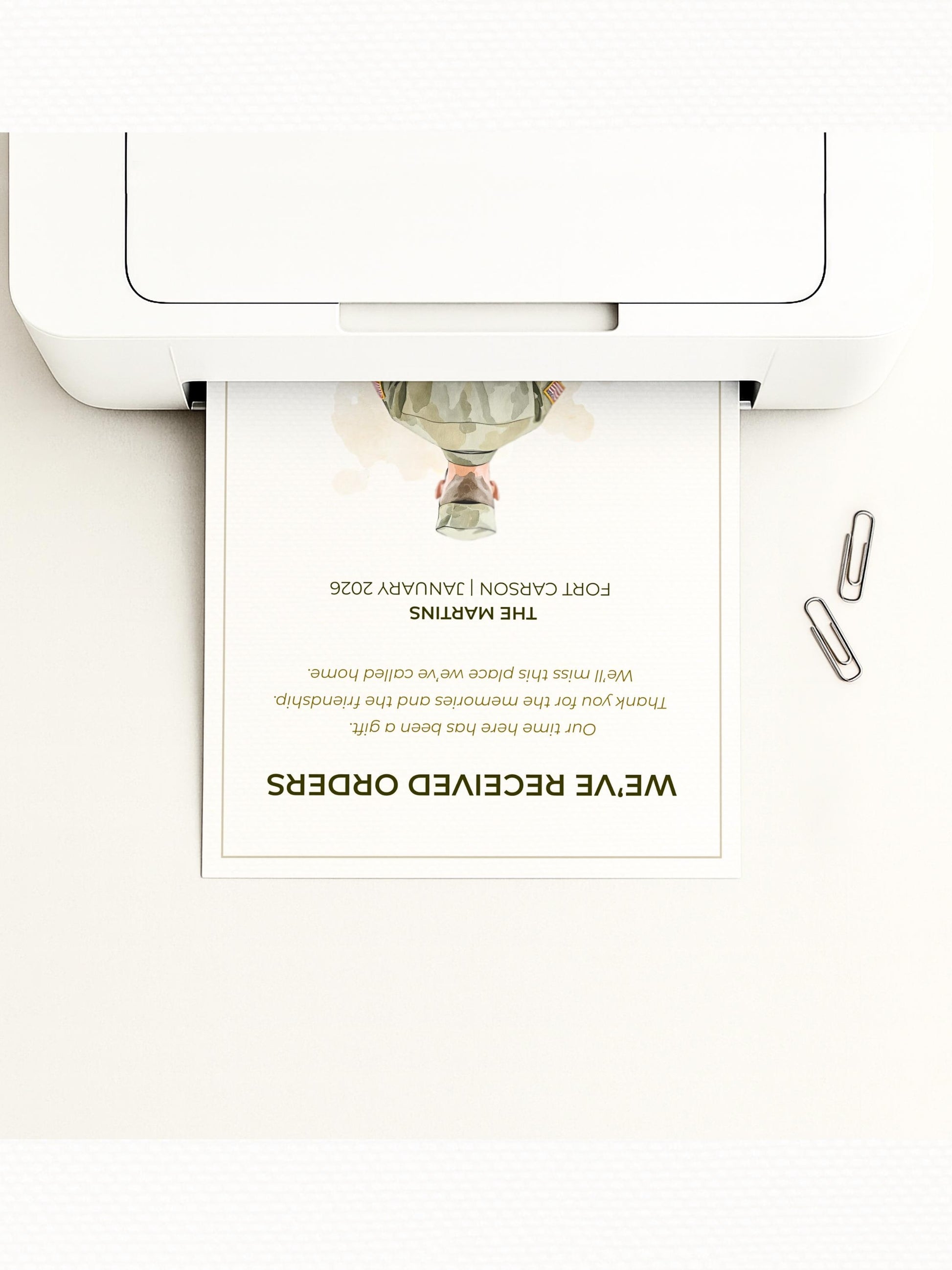 Military PCS Card - Moving Announcement - Custom Male Military Family Army Goodbye (Instant Download Editable Canva Template) New Orders