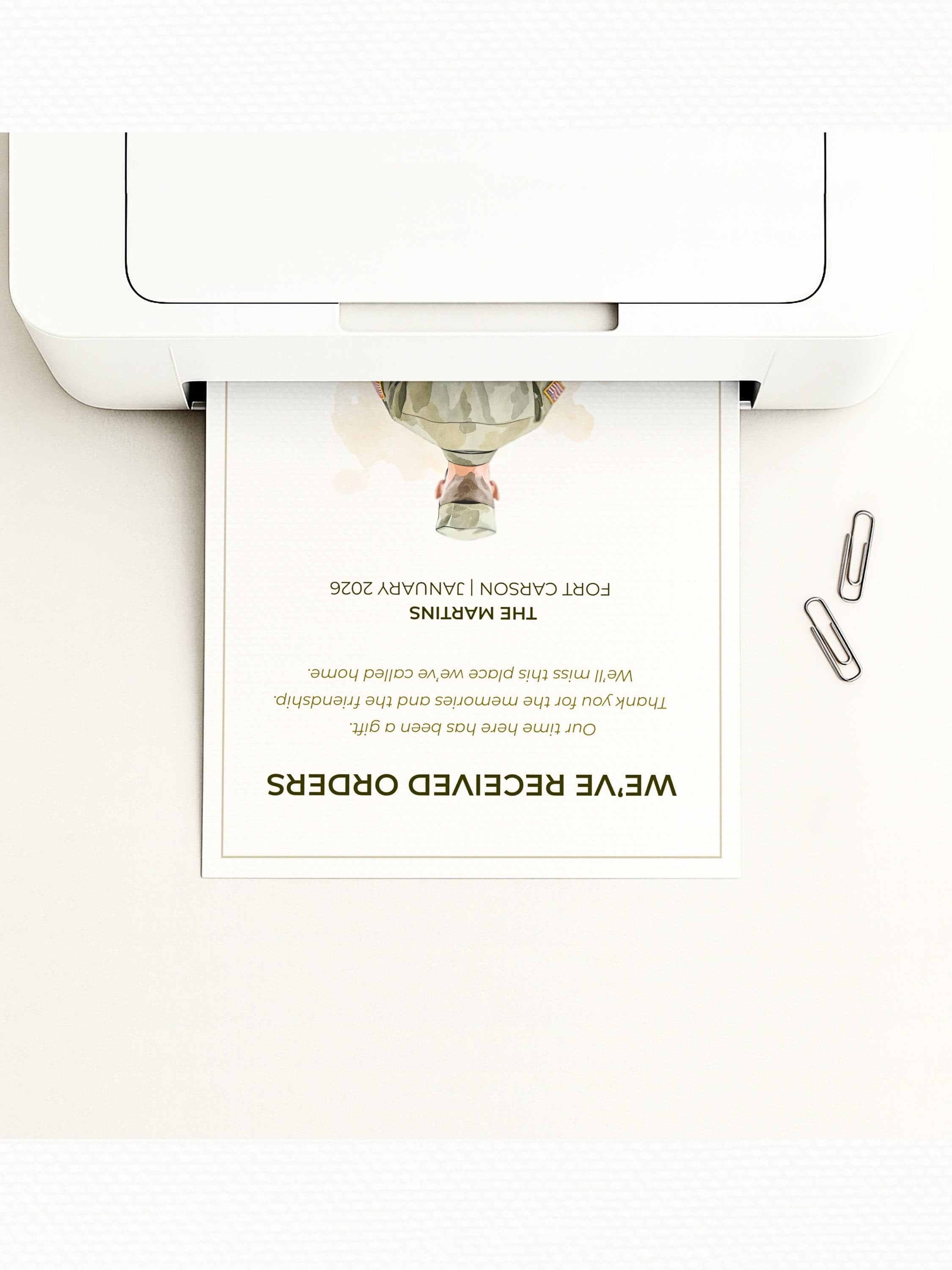 Military PCS Card - Moving Announcement - Custom Male Military Family Army Goodbye (Instant Download Editable Canva Template) New Orders