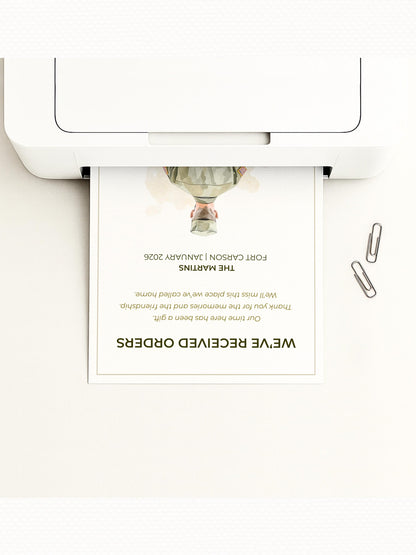 Military PCS Card - Moving Announcement - Custom Male Military Family Army Goodbye (Instant Download Editable Canva Template) New Orders