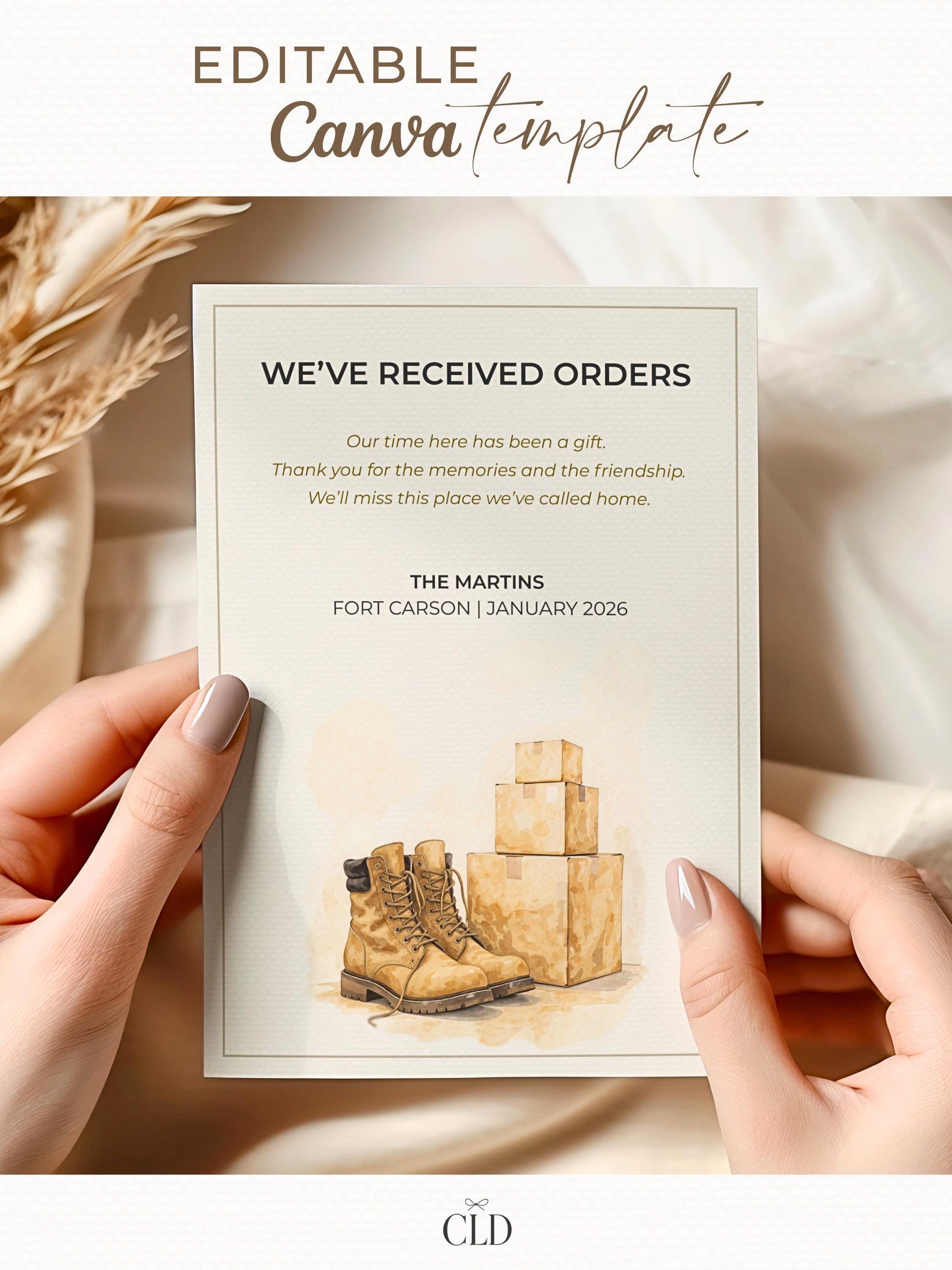 Military Uniform Moving PCS Card Announcement - Custom US Army Family Goodbye (Instant Download Editable Canva Template) New Orders Farewell