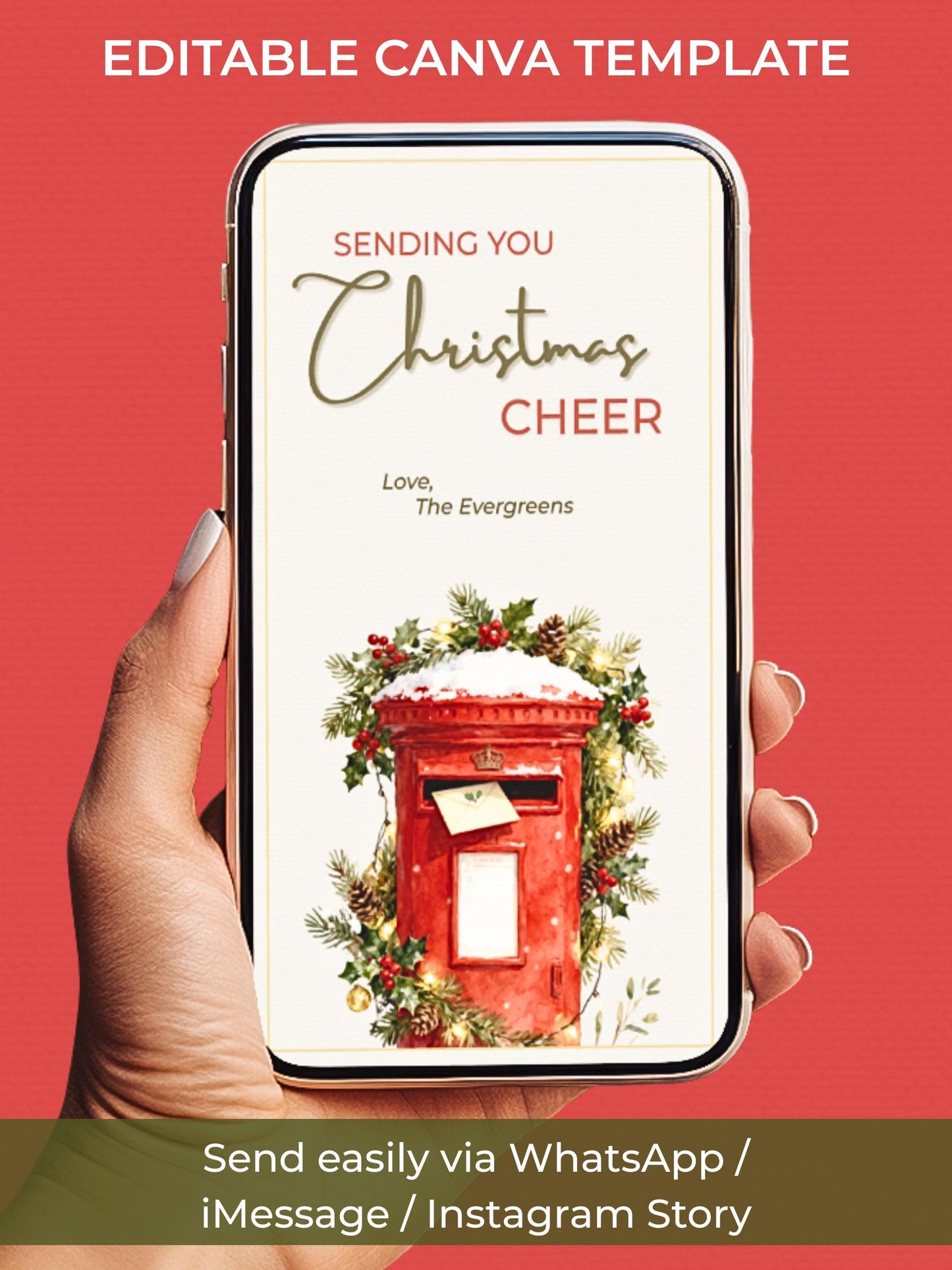 Animated Christmas Cheer Card - Editable Digital Holiday Greeting (Instant Download Canva Template Custom Video) - Vintage British Postbox