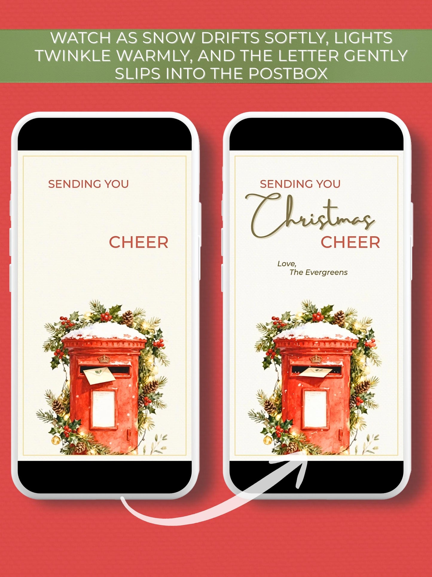 Animated Christmas Cheer Card - Editable Digital Holiday Greeting (Instant Download Canva Template Custom Video) - Vintage British Postbox