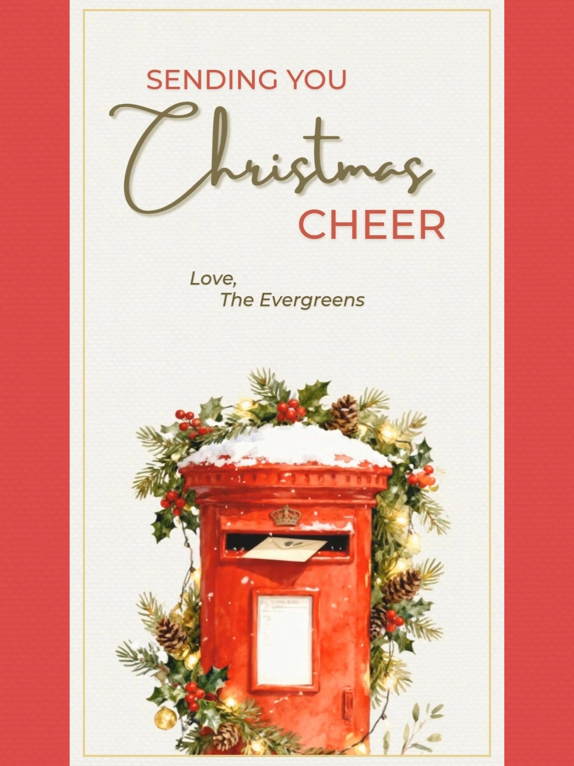 Animated Christmas Cheer Card - Editable Digital Holiday Greeting (Instant Download Canva Template Custom Video) - Vintage British Postbox