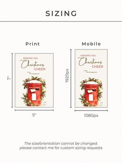 Printable Christmas Cheer Card - Editable Digital Holiday Greeting (Instant Download Canva Template Custom) - Vintage British Postbox