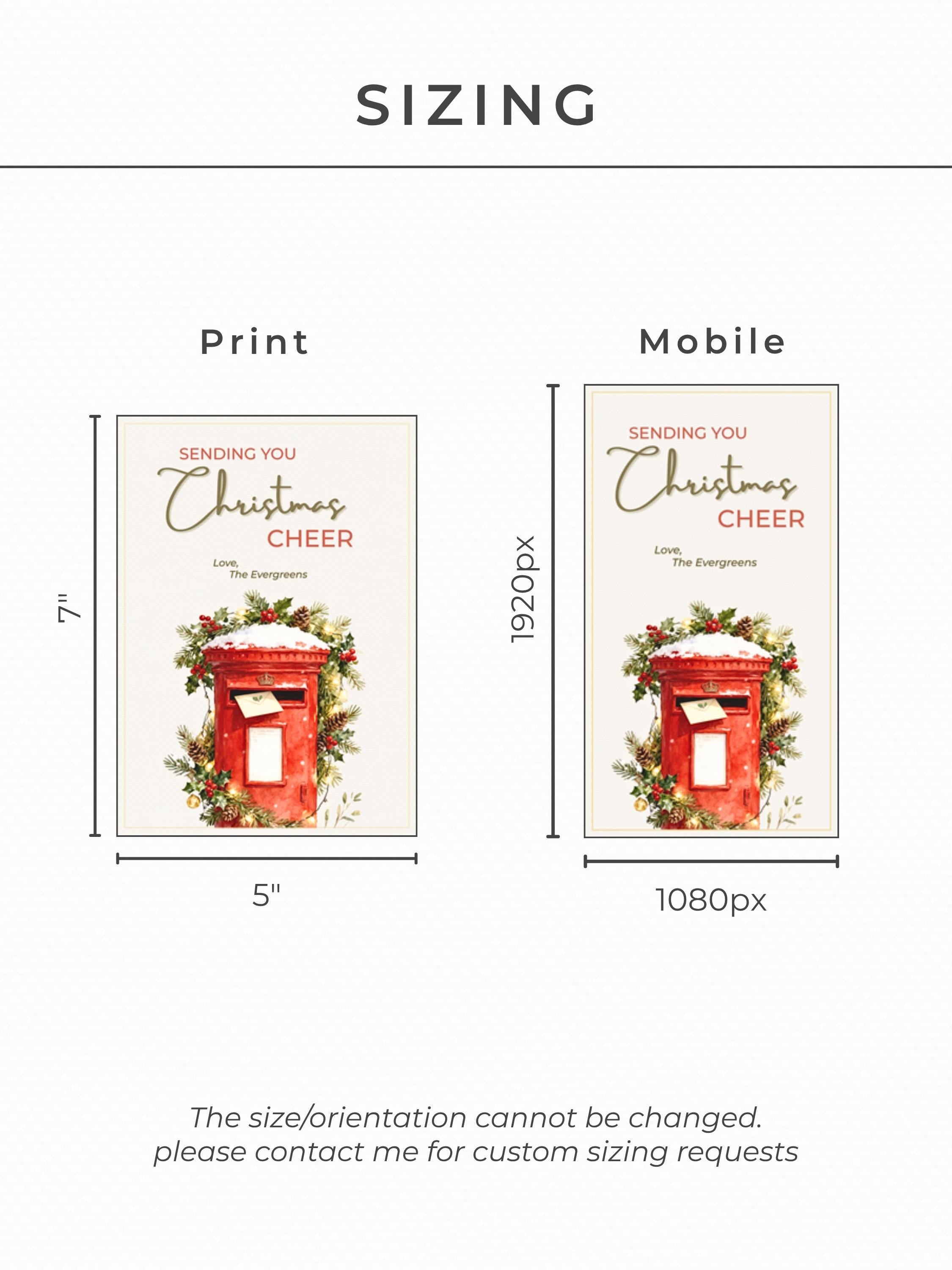 Printable Christmas Cheer Card - Editable Digital Holiday Greeting (Instant Download Canva Template Custom) - Vintage British Postbox