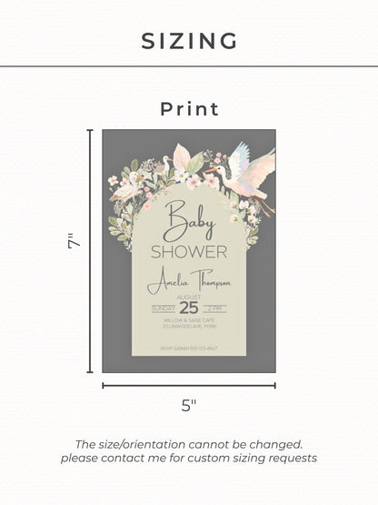 Baby Shower Invitation Gender Neutral Design Template Canva Editing Digital Download Birth Announcement Party Floral Watercolor Art
