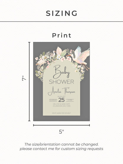 Baby Shower Invitation Gender Neutral Design Template Canva Editing Digital Download Birth Announcement Party Floral Watercolor Art