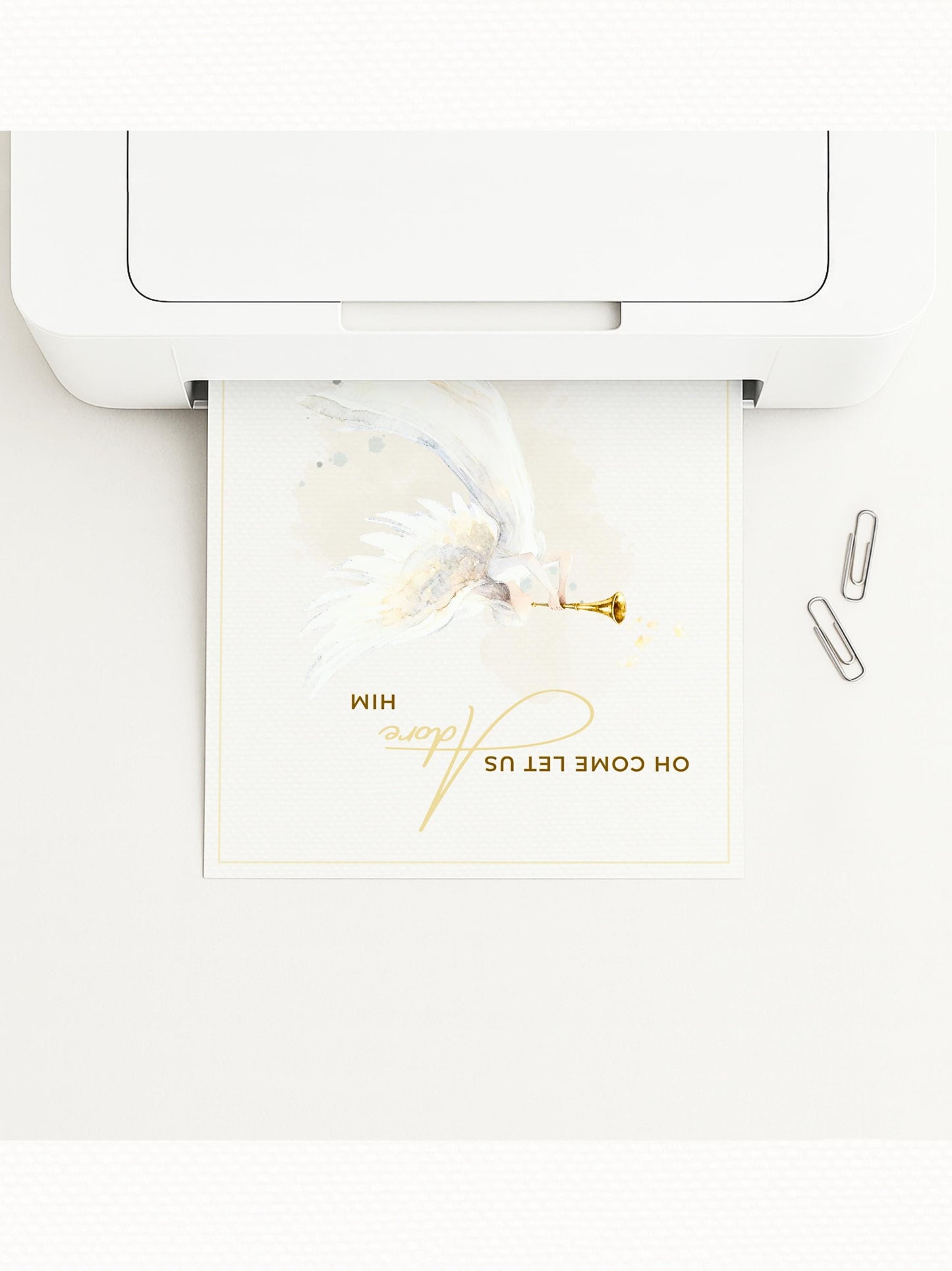 Editable Angel Christmas Card Template, Oh Come Let Us Adore Him Christian, Modern Watercolor Faith Holiday Instant Download Canva Template