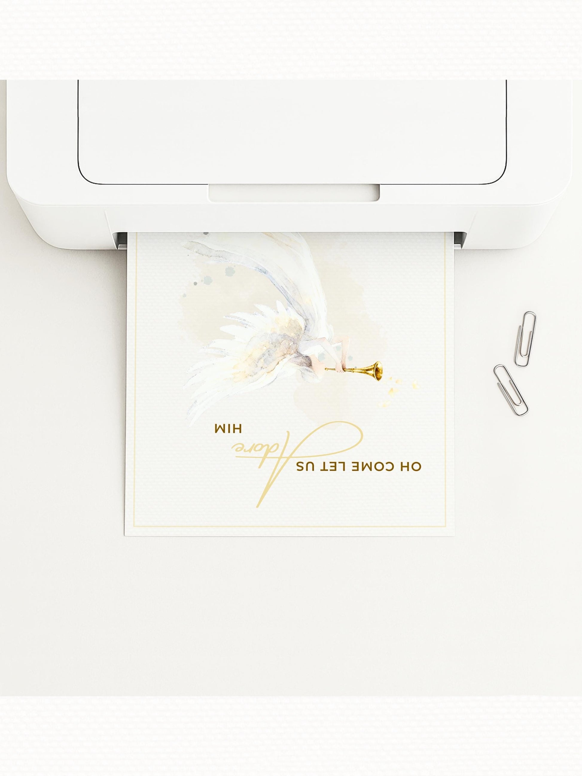 Editable Angel Christmas Card Template, Oh Come Let Us Adore Him Christian, Modern Watercolor Faith Holiday Instant Download Canva Template