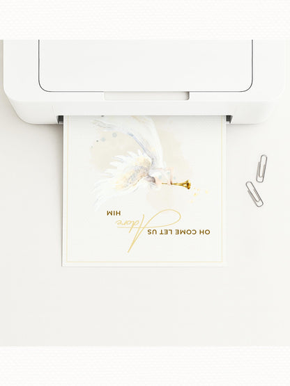 Editable Angel Christmas Card Template, Oh Come Let Us Adore Him Christian, Modern Watercolor Faith Holiday Instant Download Canva Template