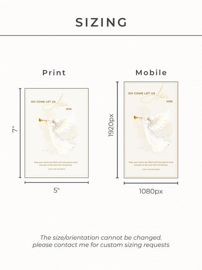 Editable Angel Christmas Card Template, Oh Come Let Us Adore Him Christian, Modern Watercolor Faith Holiday Instant Download Canva Template