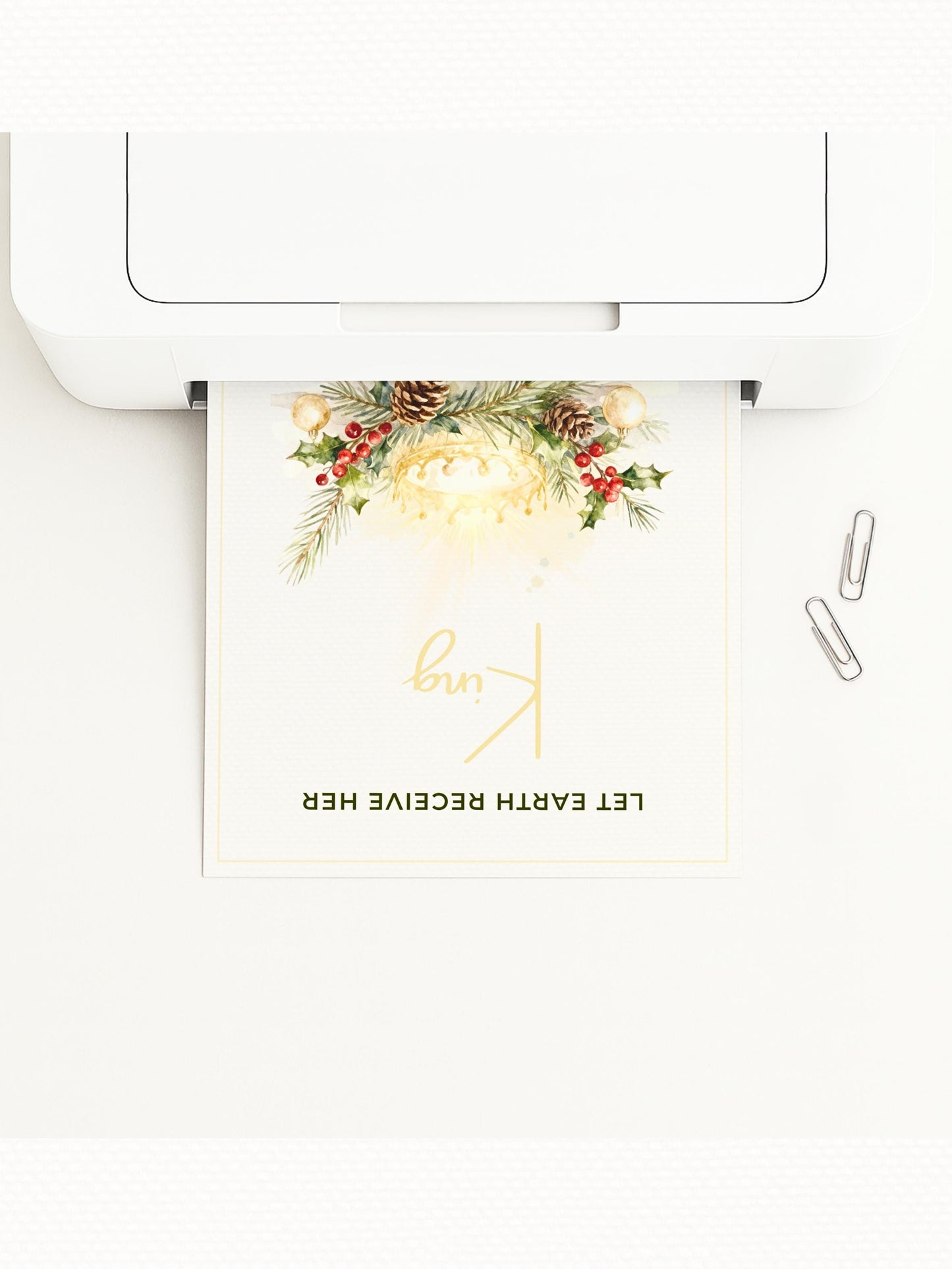 Editable Christian Holiday Christmas Card-Let Earth Receive Her King Golden Crown (Religious Printable Canva Template Digital Download)