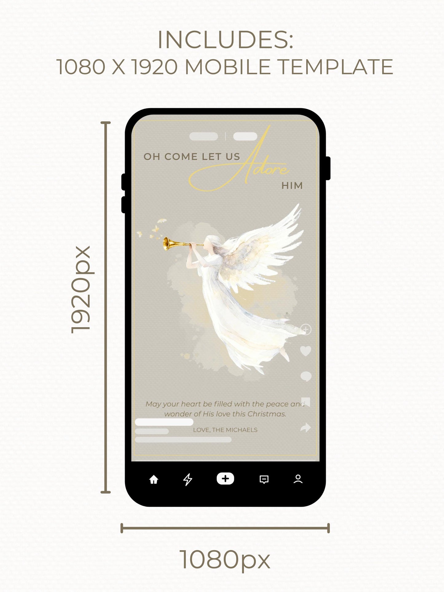 Editable Angel Christmas Card Template, Oh Come Let Us Adore Him Christian, Modern Watercolor Faith Holiday Instant Download Canva Template