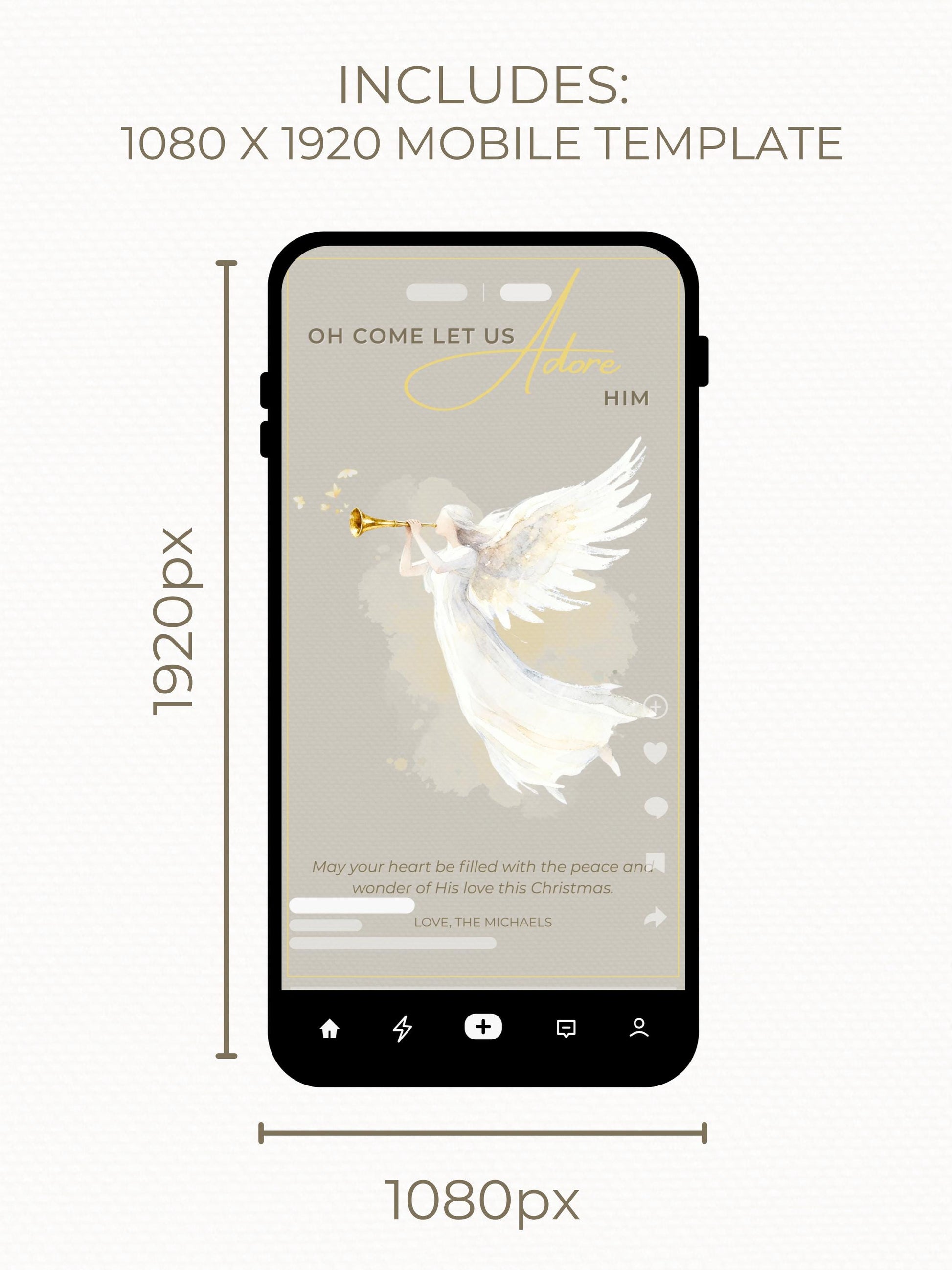 Editable Angel Christmas Card Template, Oh Come Let Us Adore Him Christian, Modern Watercolor Faith Holiday Instant Download Canva Template