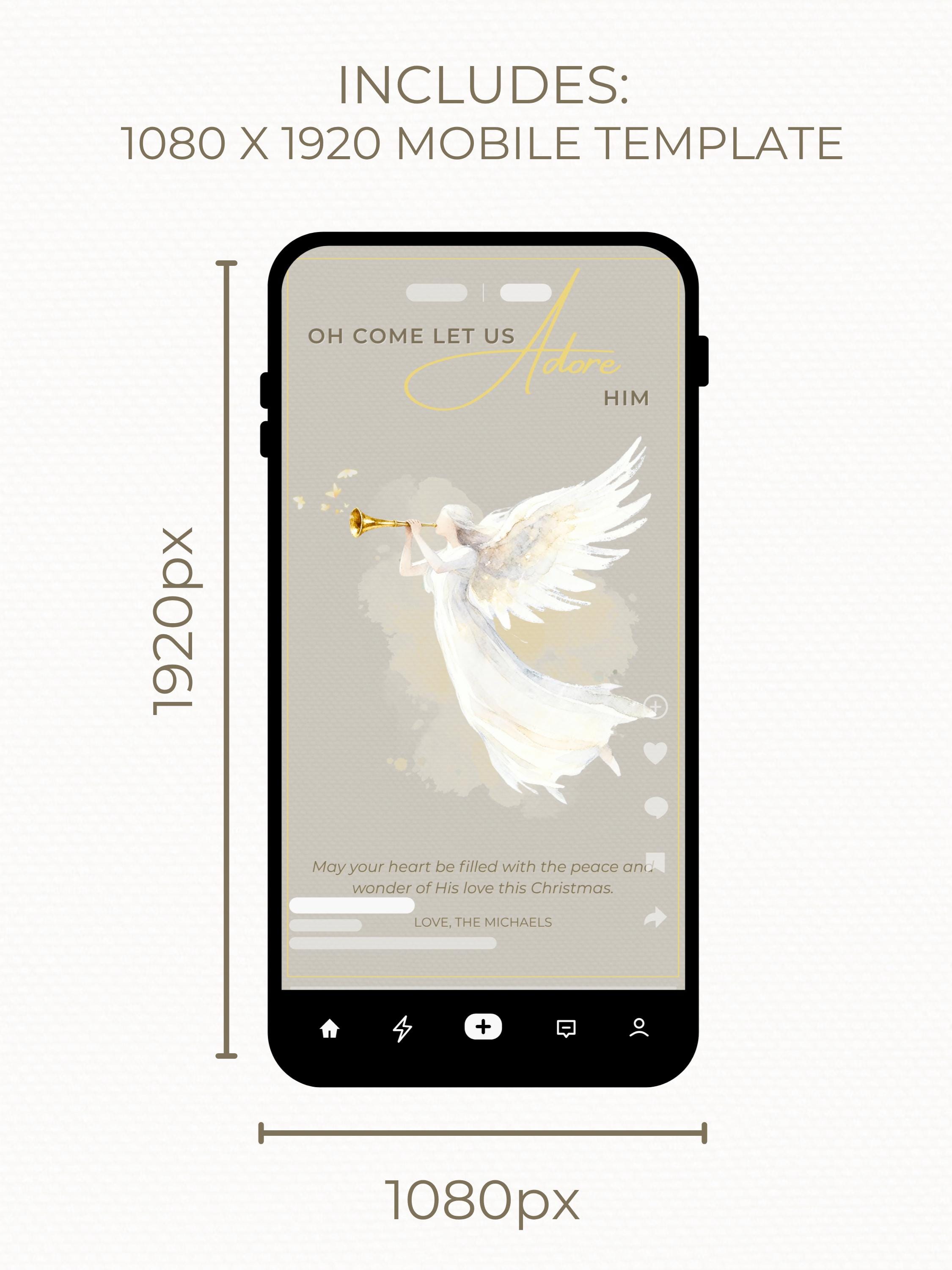 Editable Angel Christmas Card Template, Oh Come Let Us Adore Him Christian, Modern Watercolor Faith Holiday Instant Download Canva Template