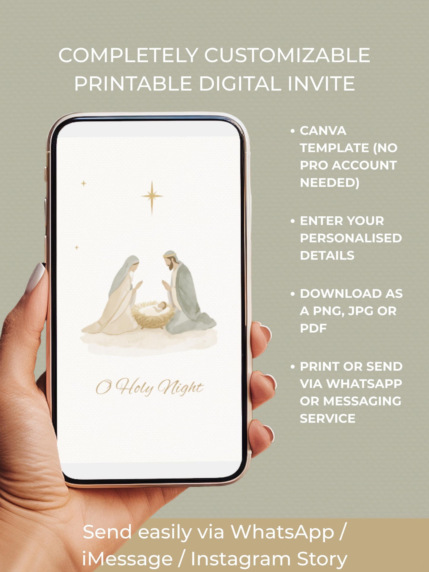 Editable Christian Christmas Card with Newsletter - O Holy Night Nativity Canva Template, Printable or Digital Holiday Greeting