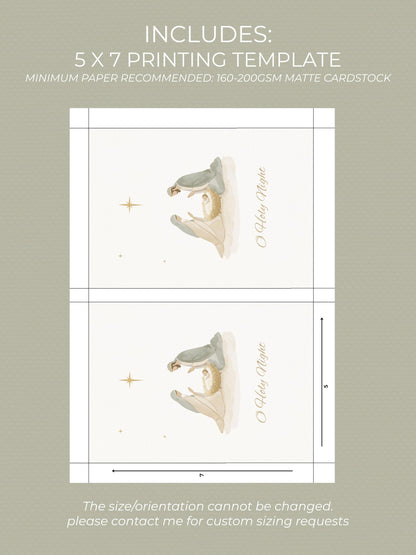Editable Christian Christmas Card with Newsletter - O Holy Night Nativity Canva Template, Printable or Digital Holiday Greeting