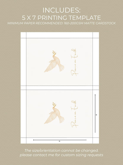 Editable Christmas Card with Newsletter - Christian Peace on Earth Dove Canva Template, Printable or Digital Holiday Greeting