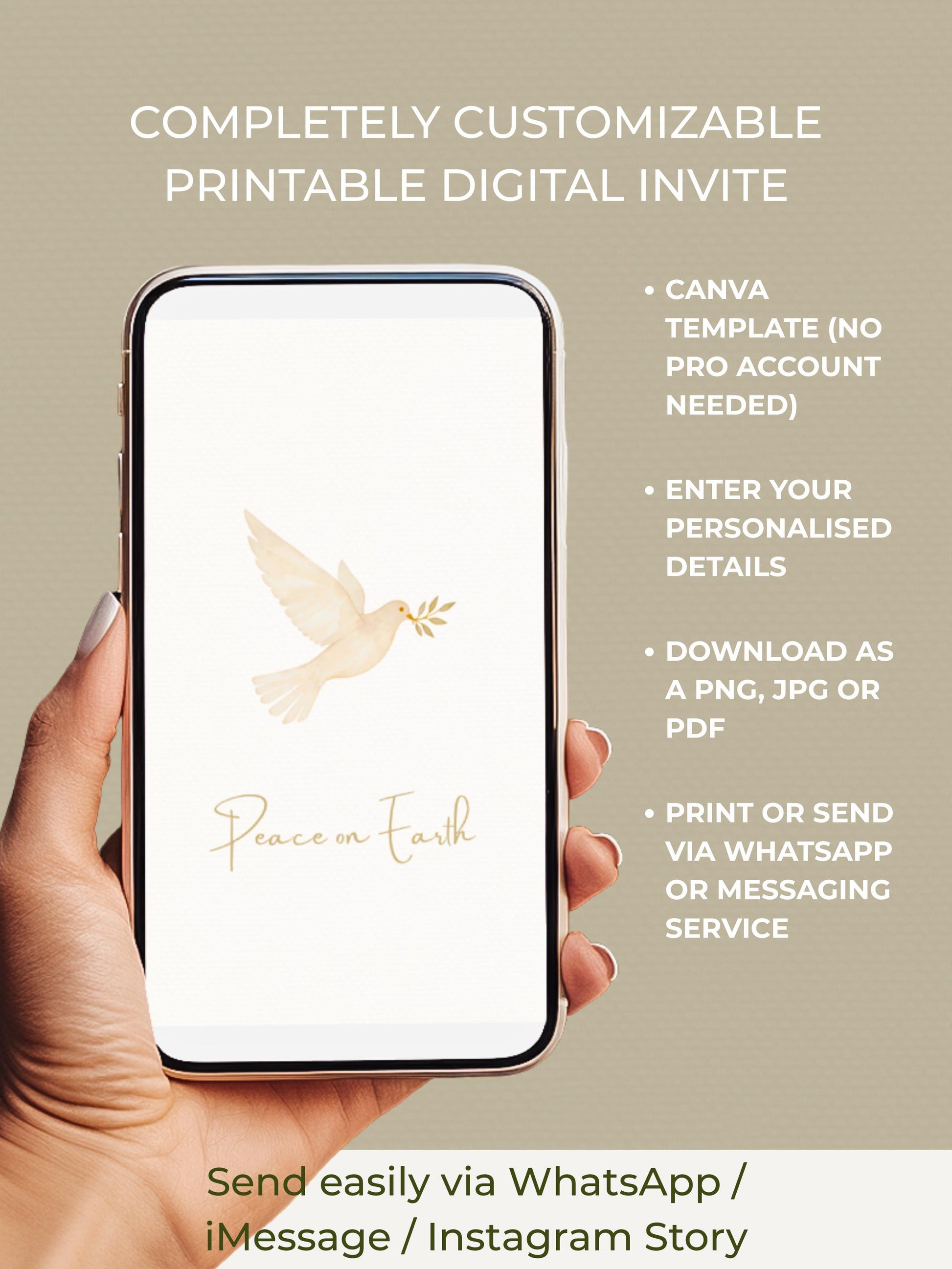 Editable Christmas Card with Newsletter - Christian Peace on Earth Dove Canva Template, Printable or Digital Holiday Greeting